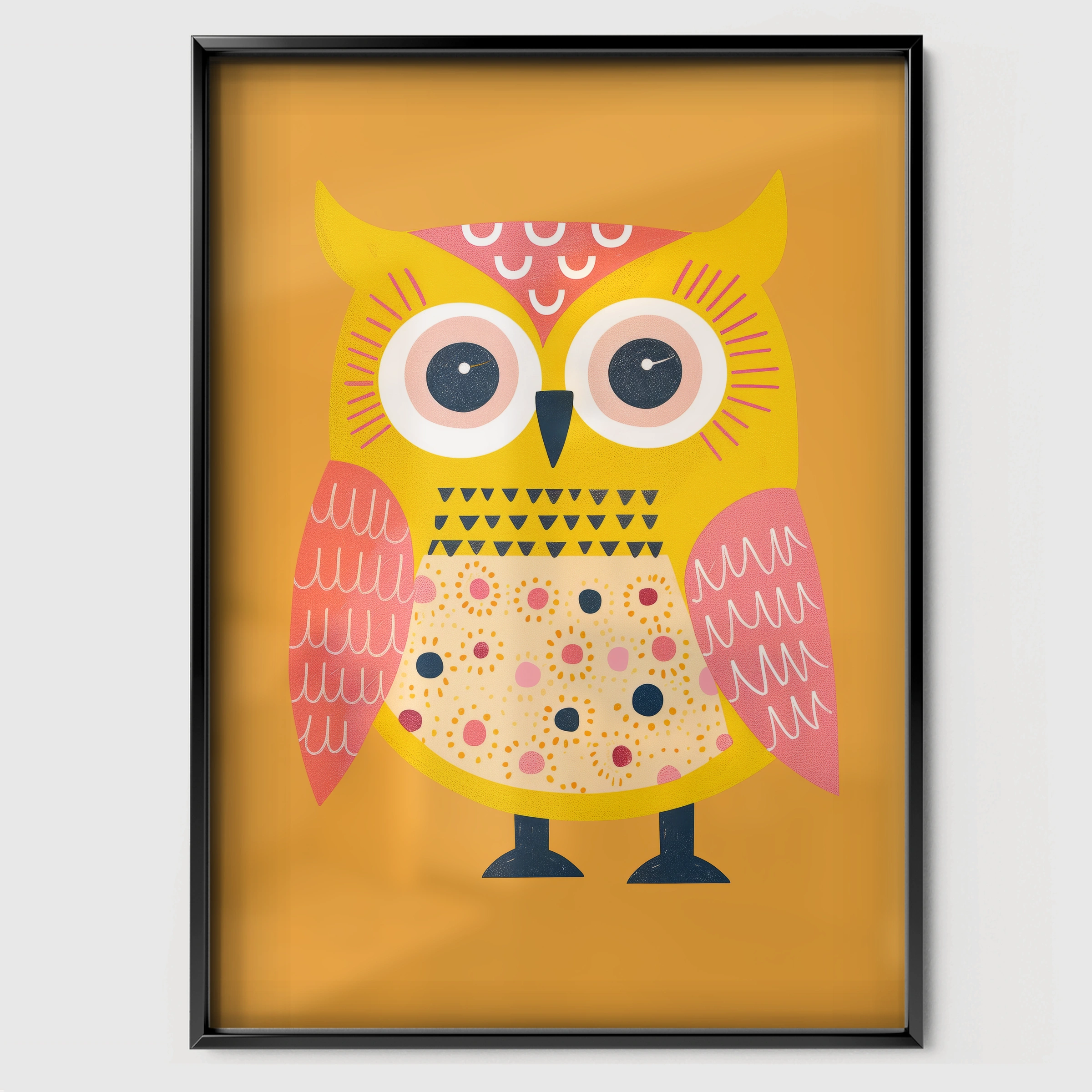 Colourful Owl Nursery Print - black framed nursery wall art print