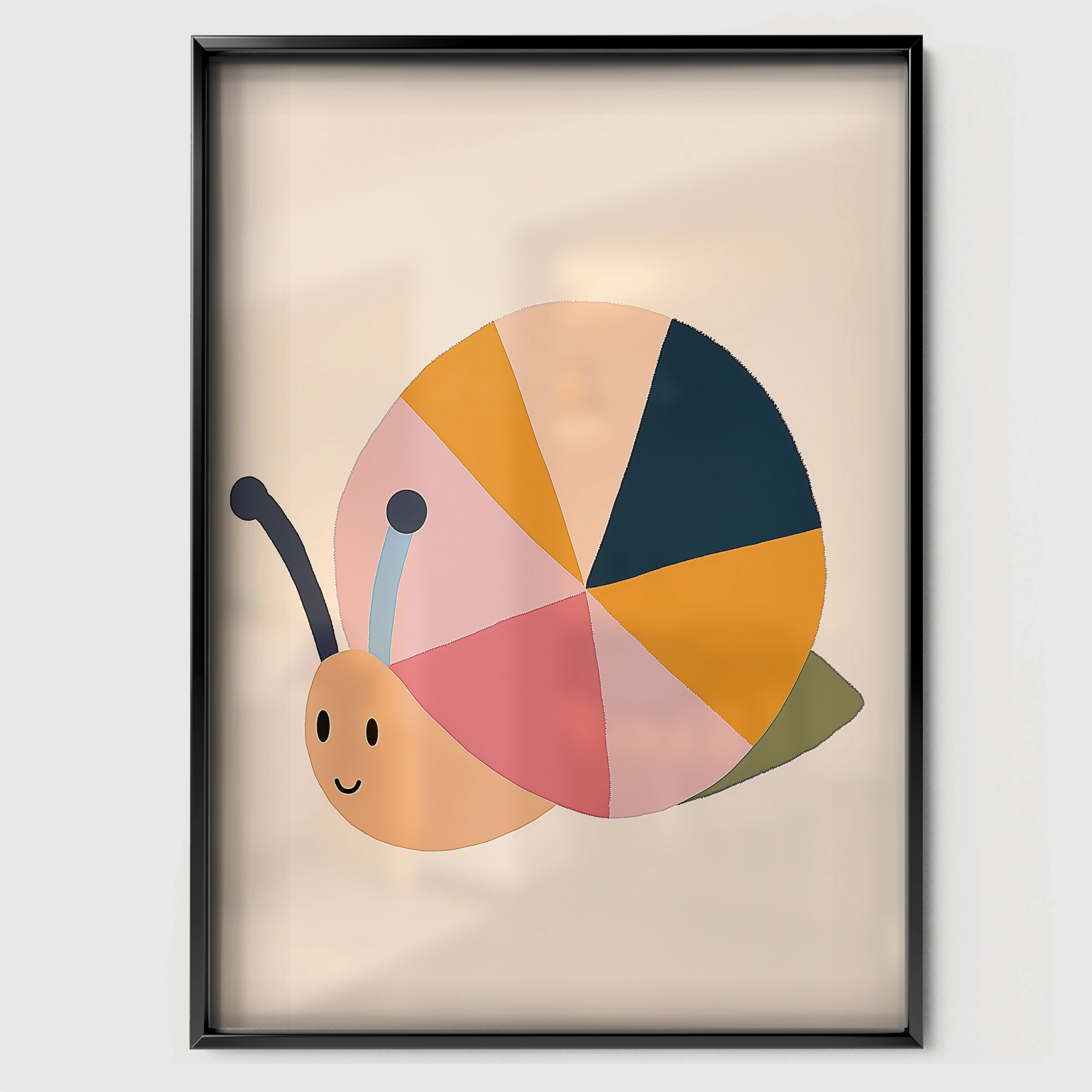 Colourful Snail Nursery Print - black framed nursery wall art print