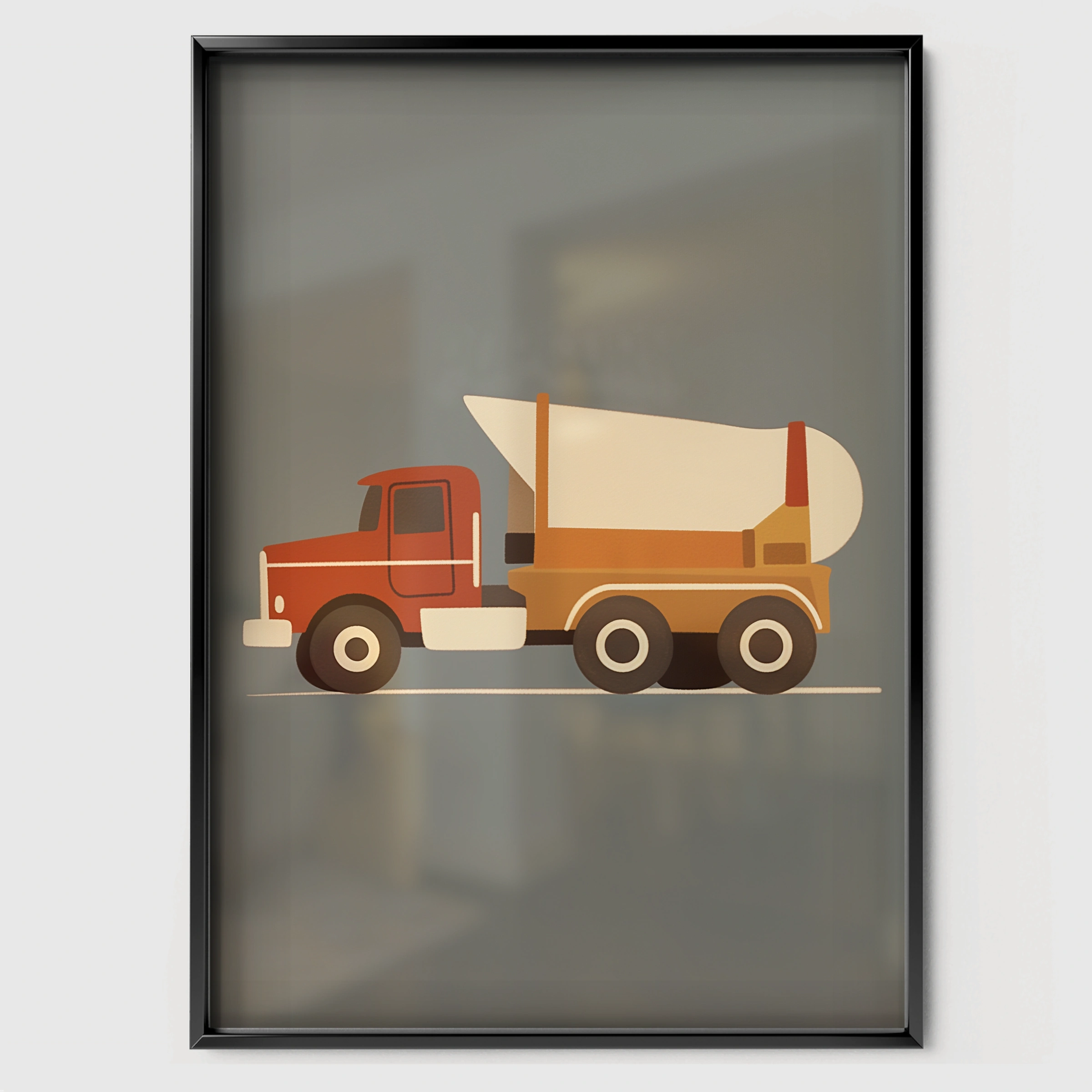 Concrete Truck Nursery Print - black framed nursery wall art print