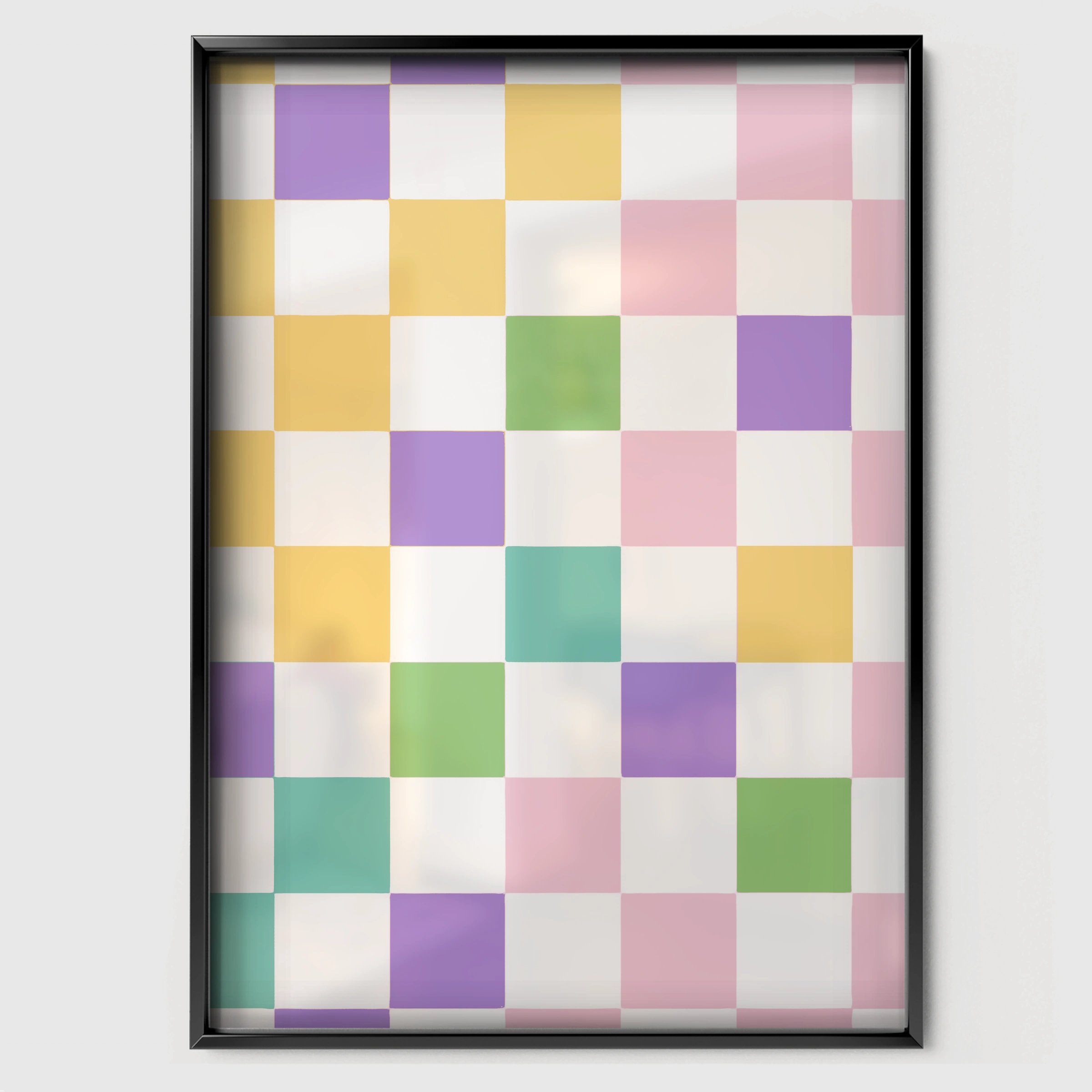 Confetti Checkerboard Nursery Print - black framed nursery wall art print