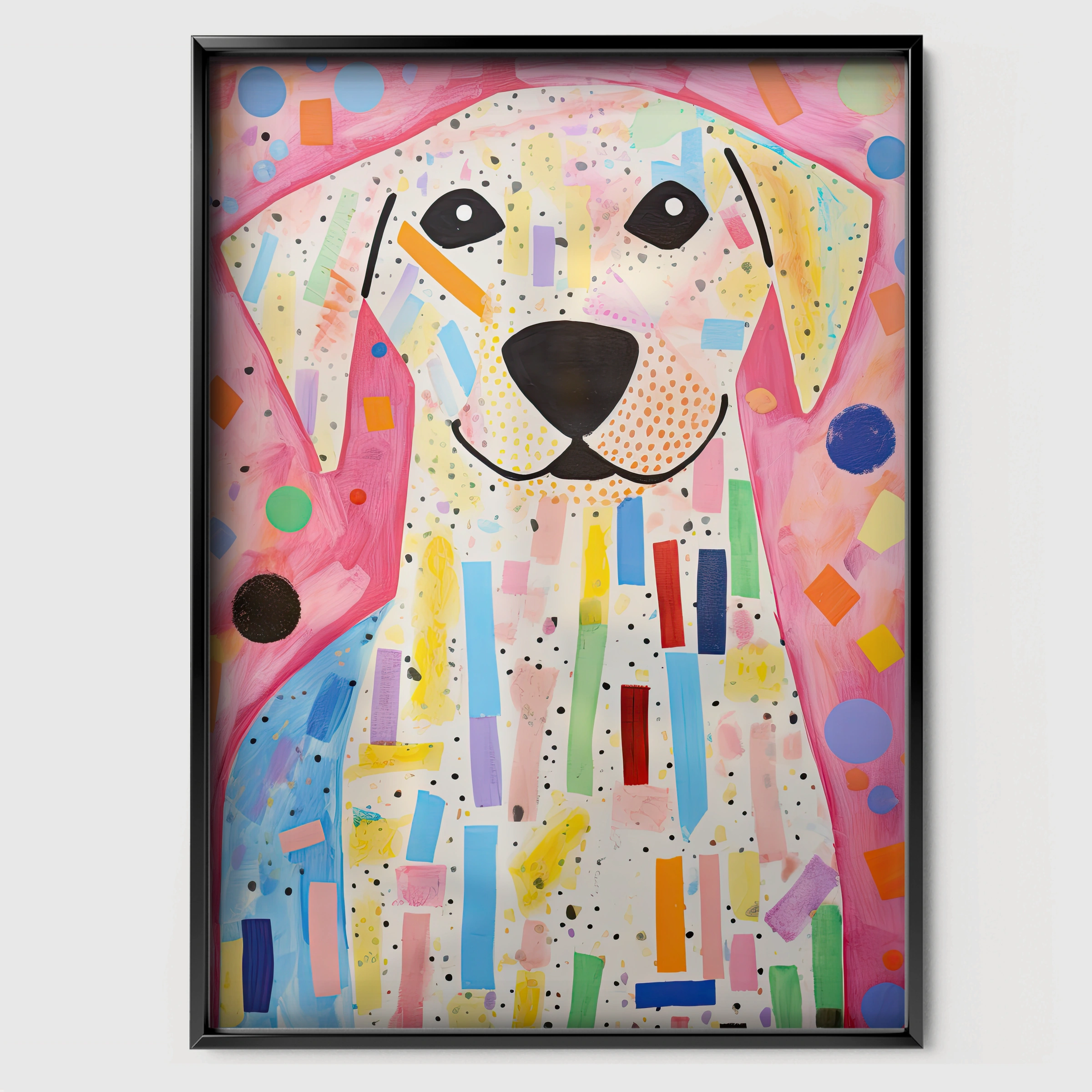Confetti Dog Nursery Print - black framed nursery wall art print