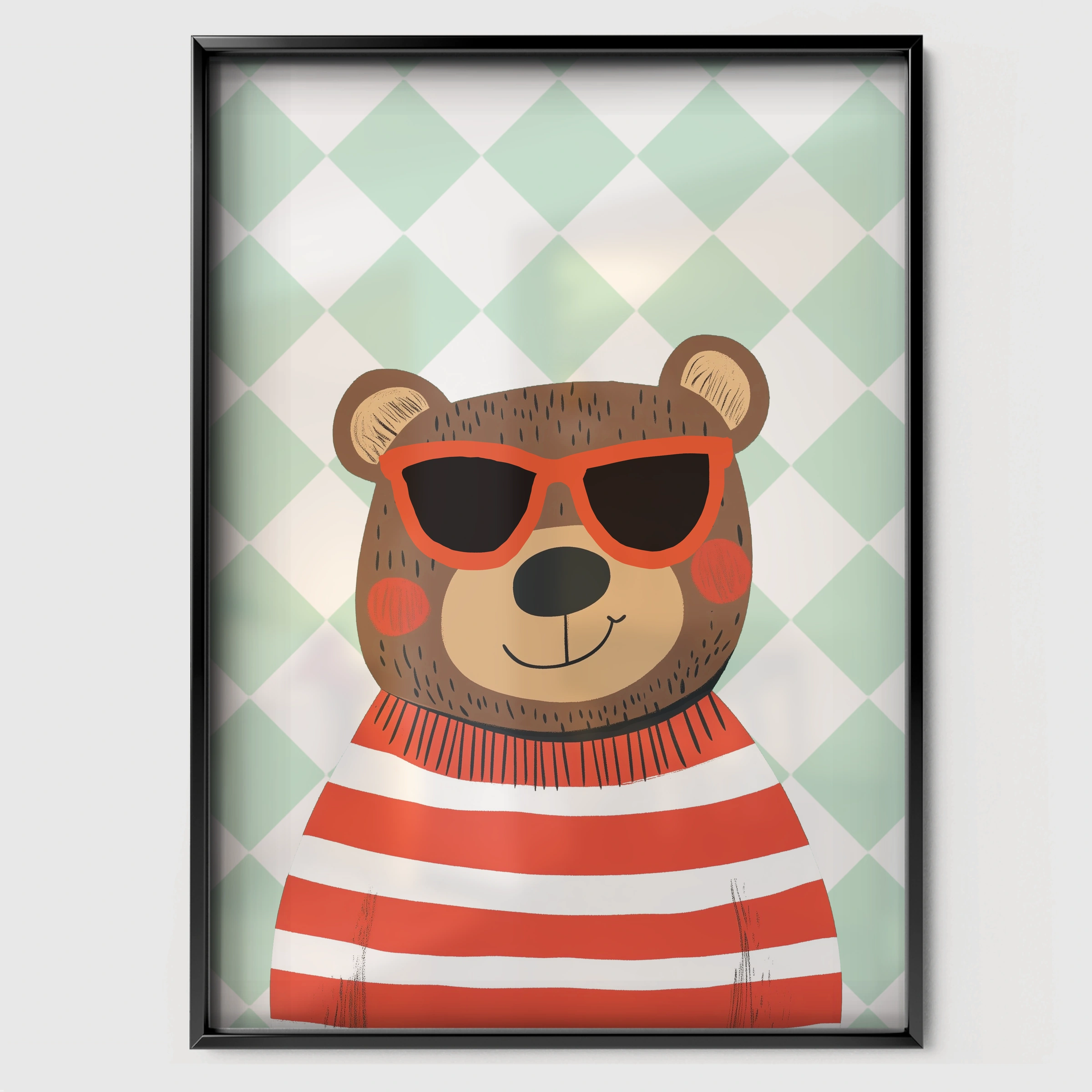 Cool Bear Nursery Print - black framed nursery wall art print