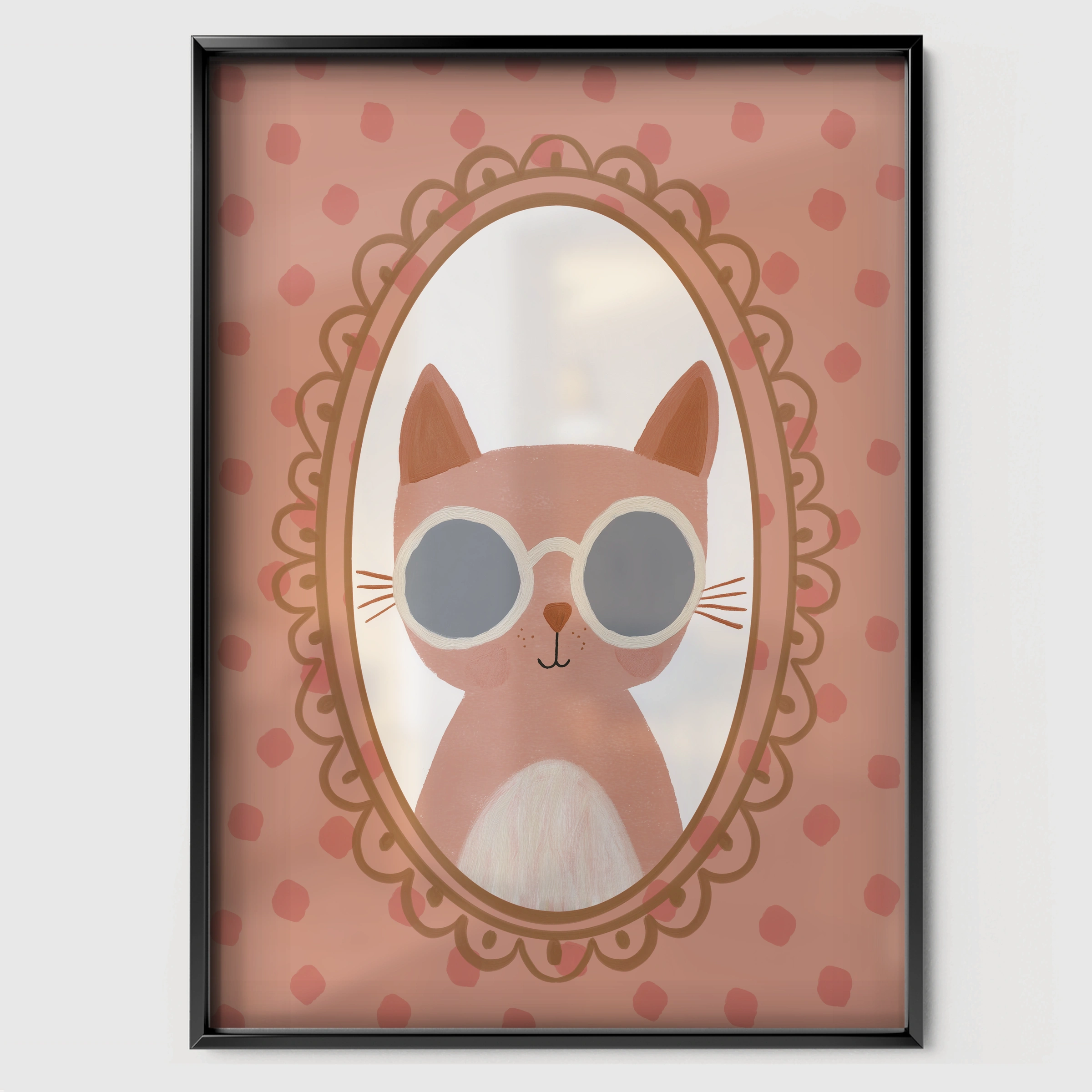 Cool Cat in Glasses Nursery Print - black framed nursery wall art print