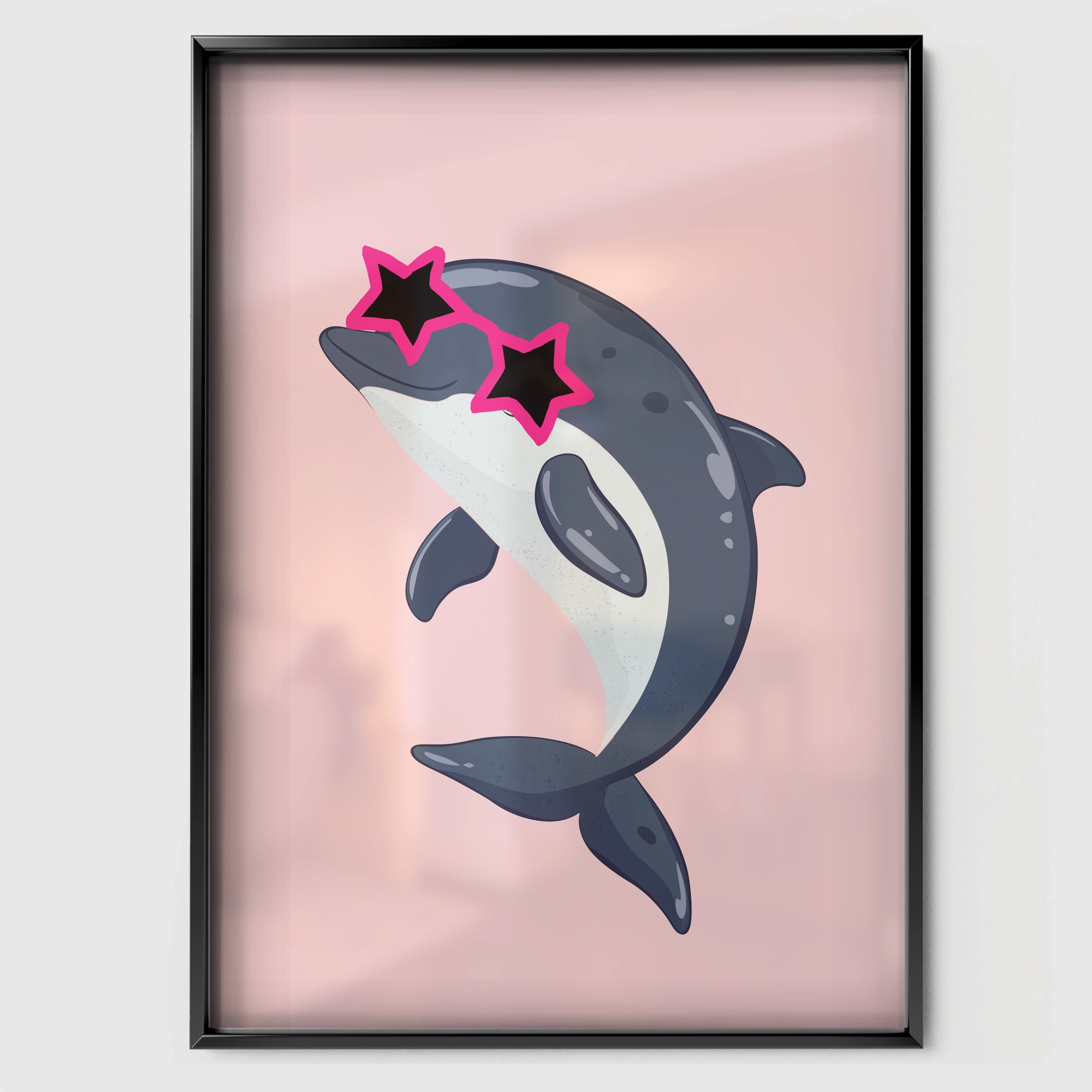 Cool Dolphin Nursery Print - black framed nursery wall art print