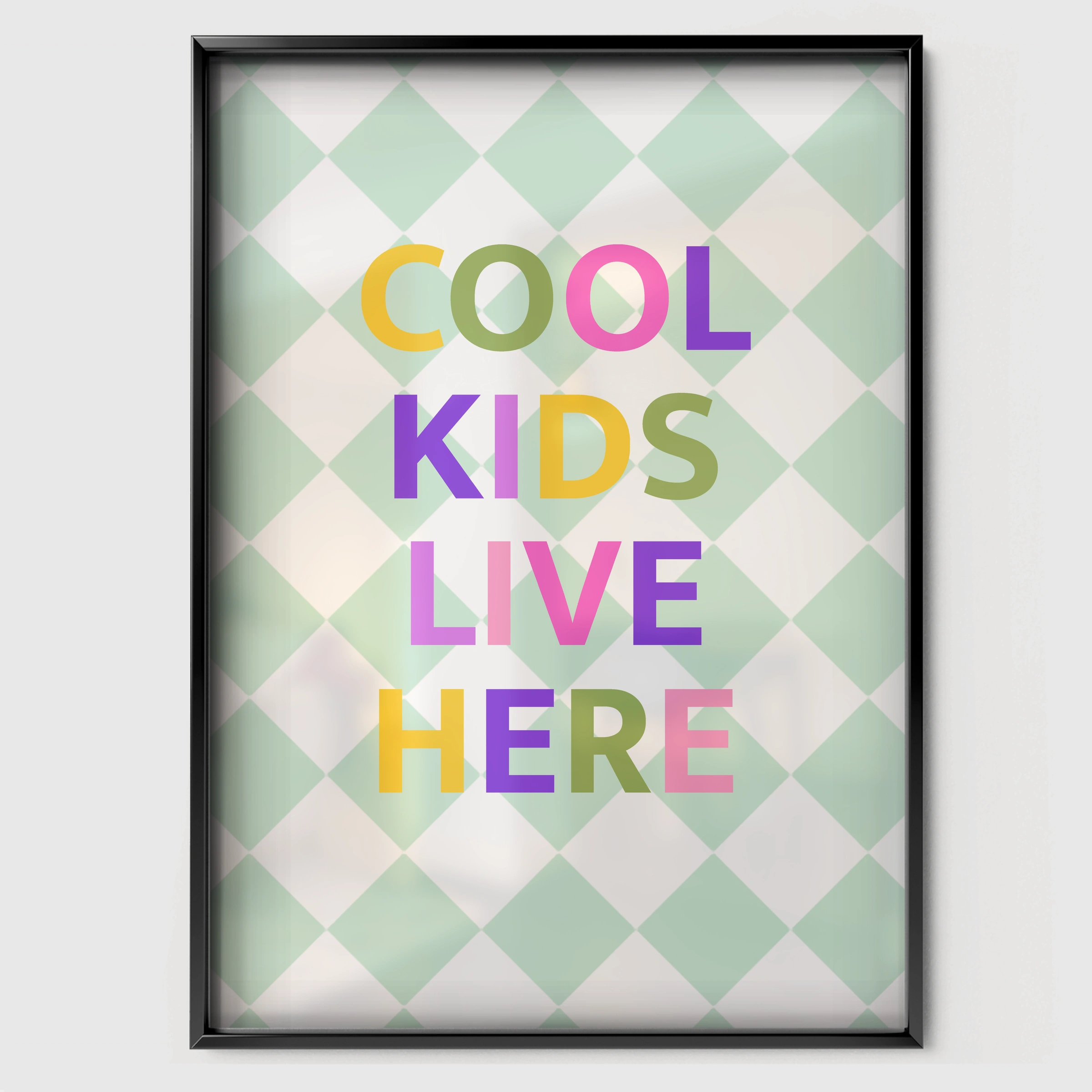 Cool Kids Live Here Green Nursery Print - black framed nursery wall art print
