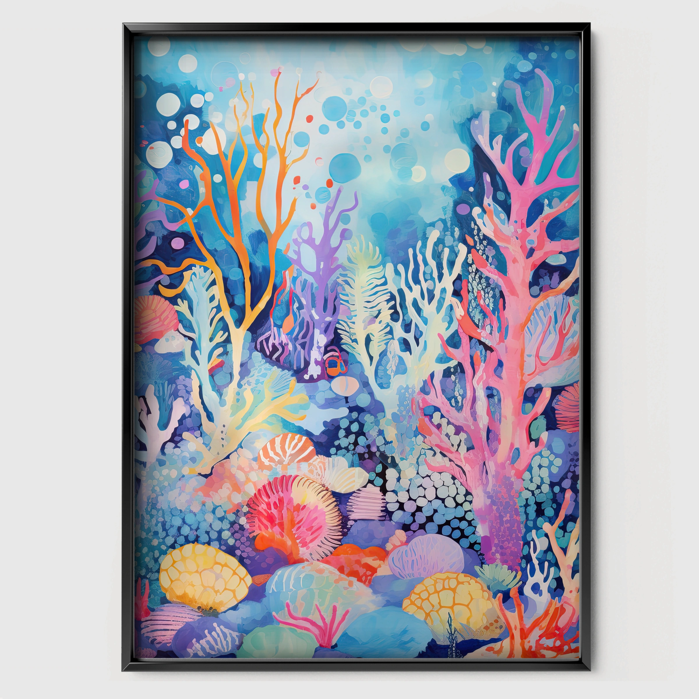 Coral Reef Garden Nursery Print - black framed nursery wall art print