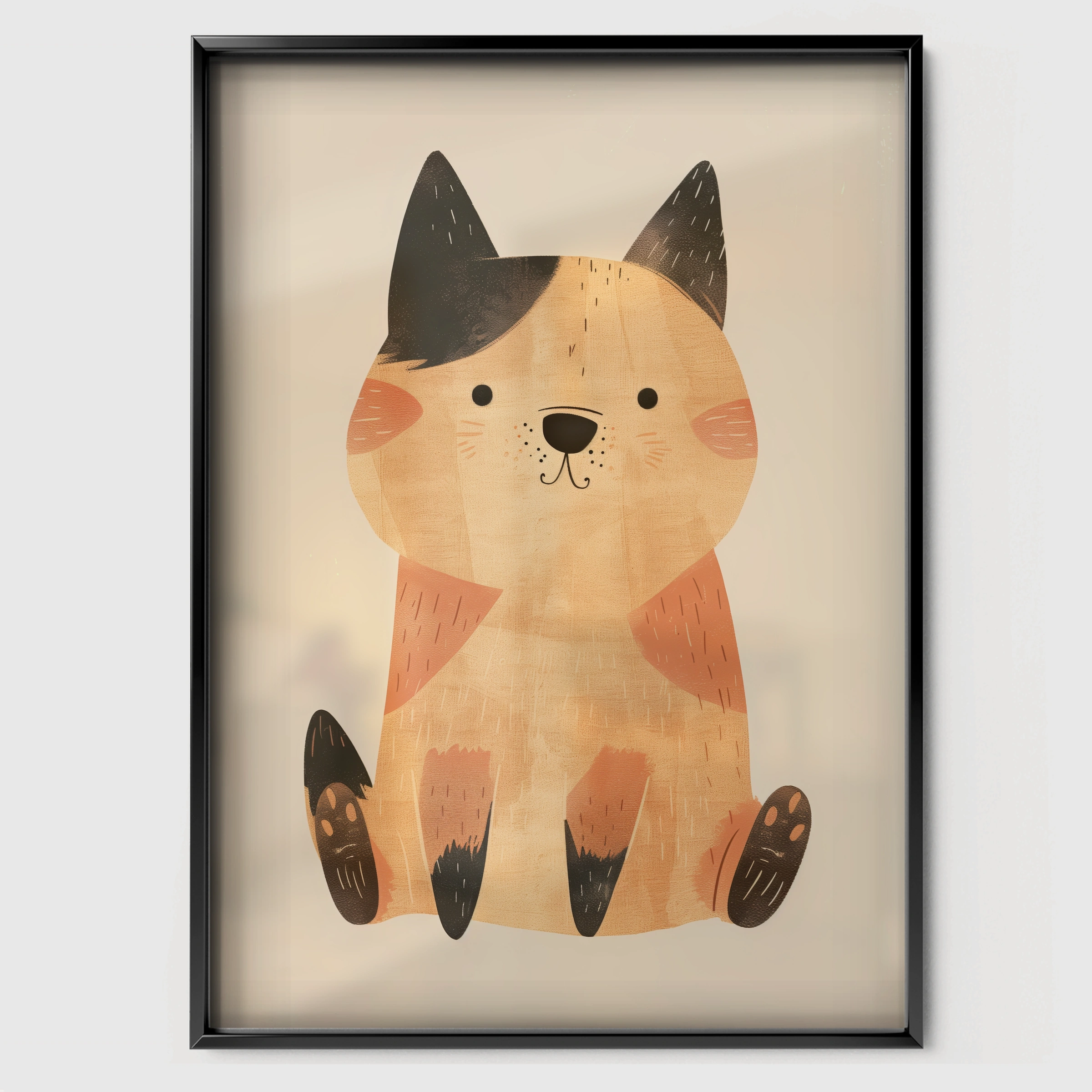 Cosy Cat Nursery Print - black framed nursery wall art print