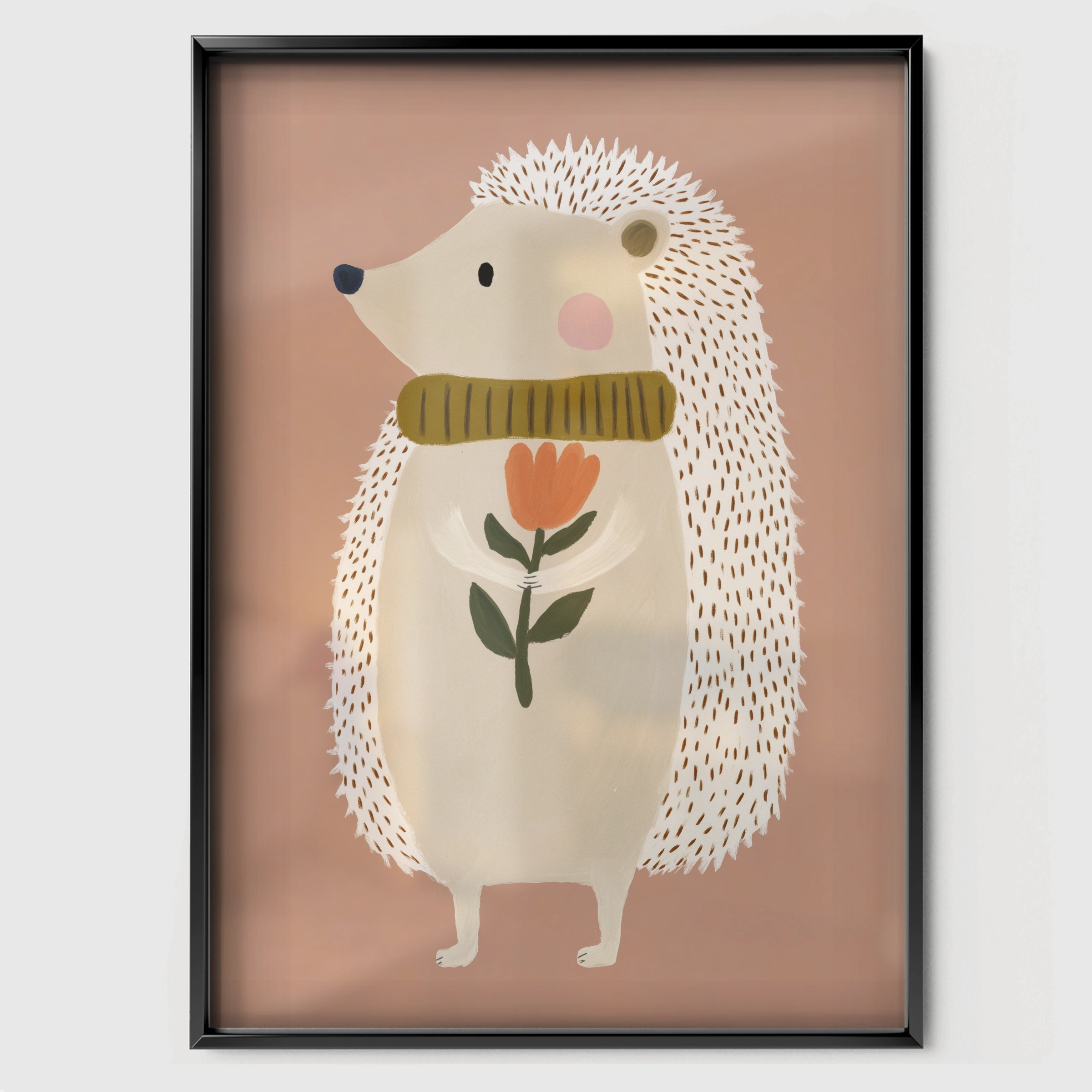 Cosy Hedgehog Nursery Print - black framed nursery wall art print