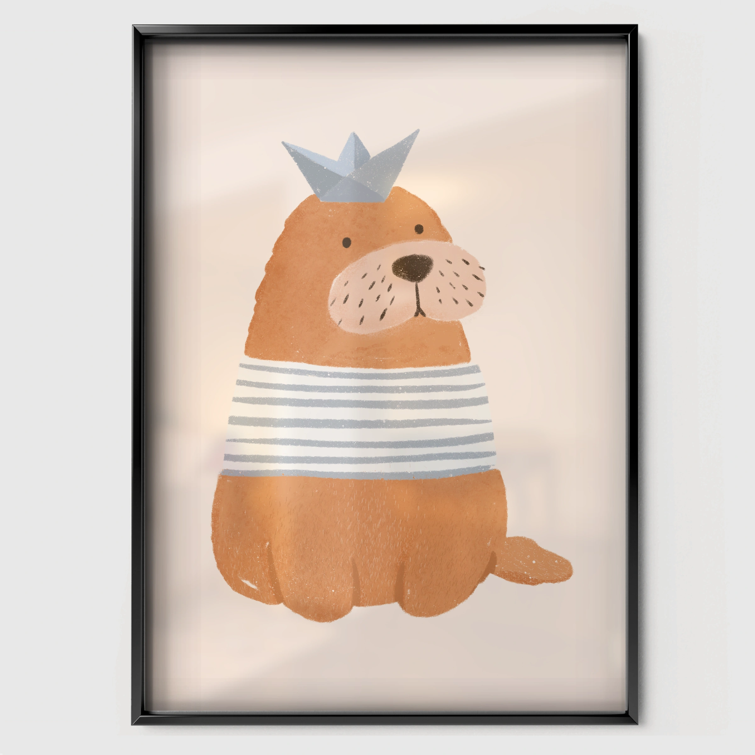 Cosy Lion Nursery Print - black framed nursery wall art print