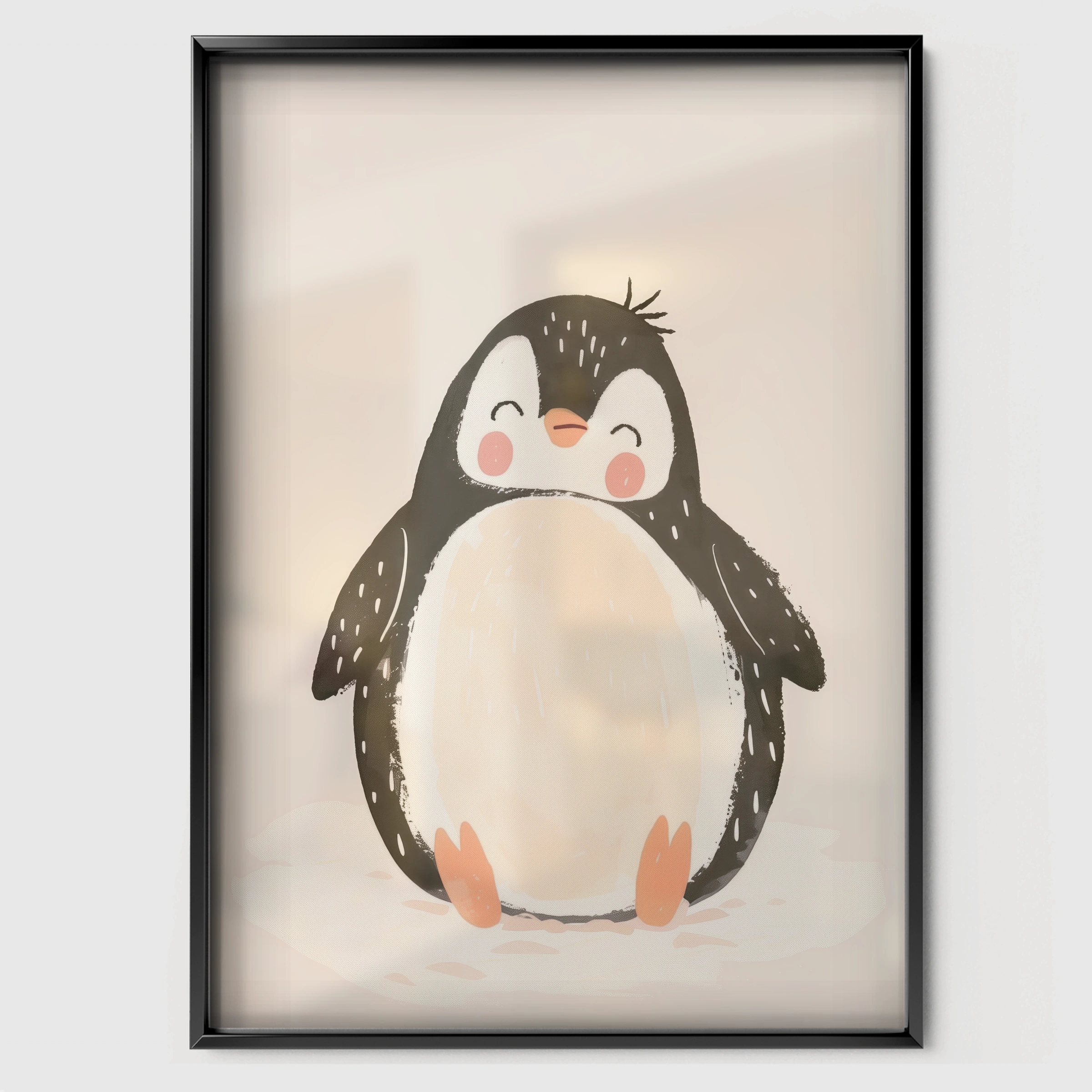 Cosy Penguin Nursery Print - black framed nursery wall art print