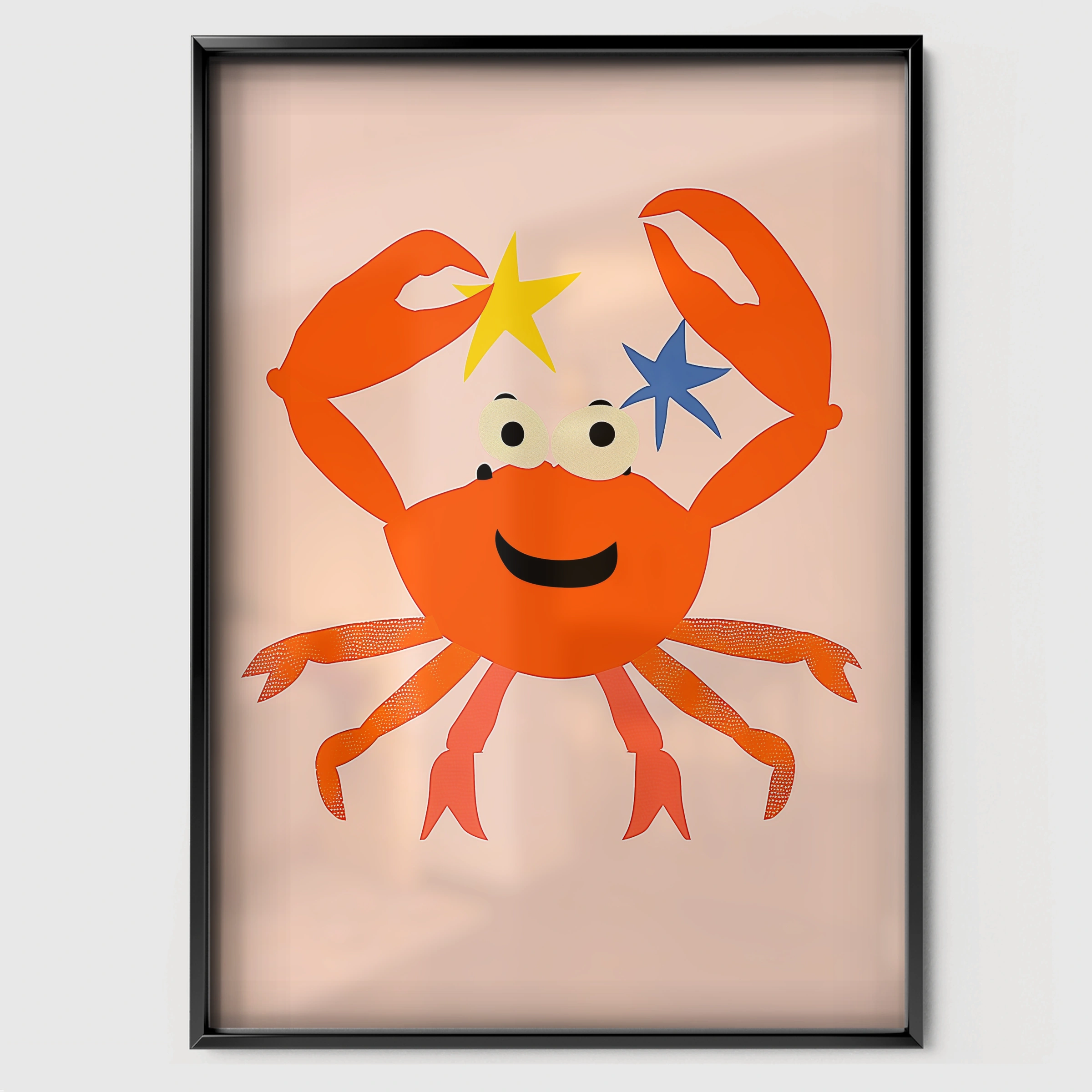Crab with a Star Nursery Print - black framed nursery wall art print