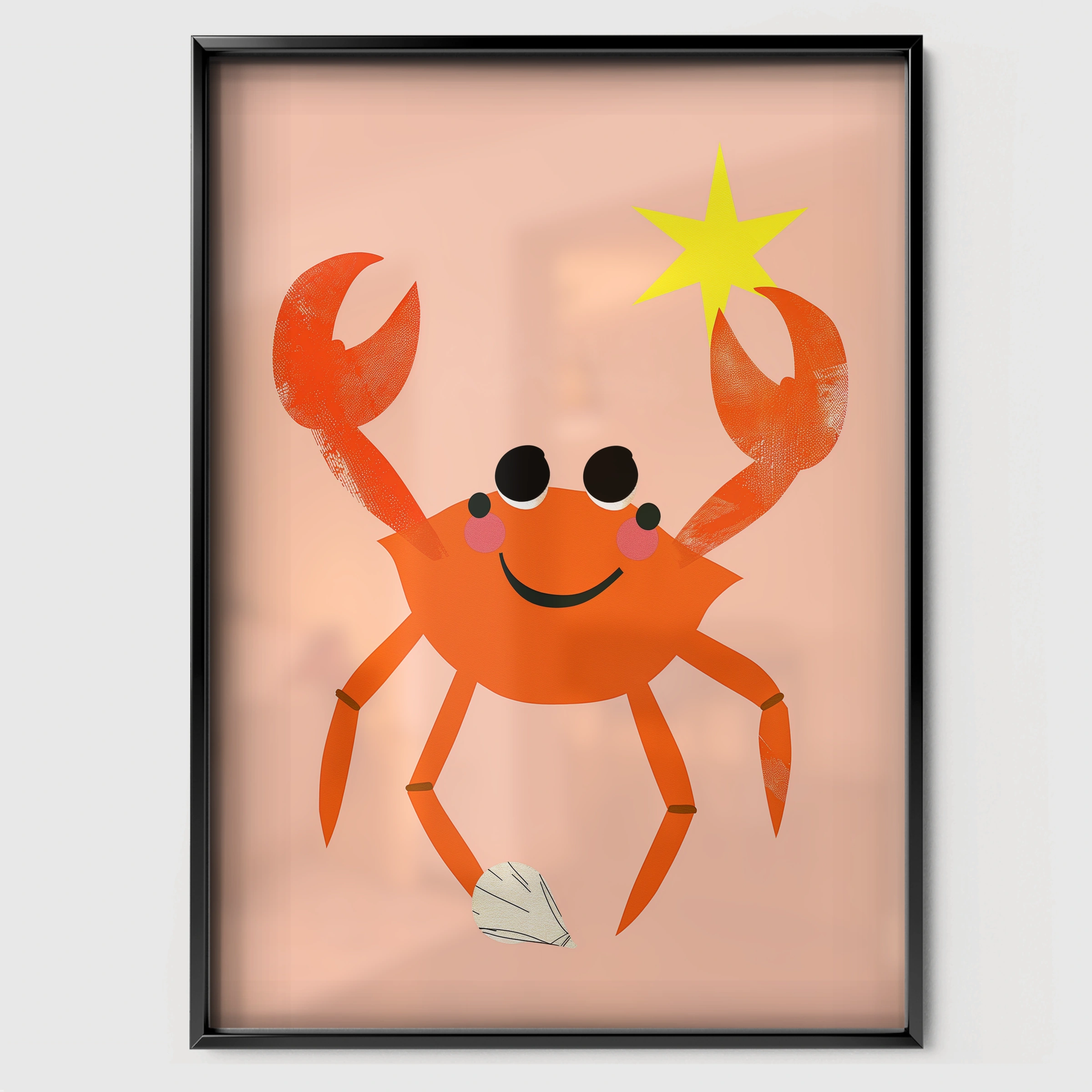 Crab with a Star Two Nursery Print - black framed nursery wall art print