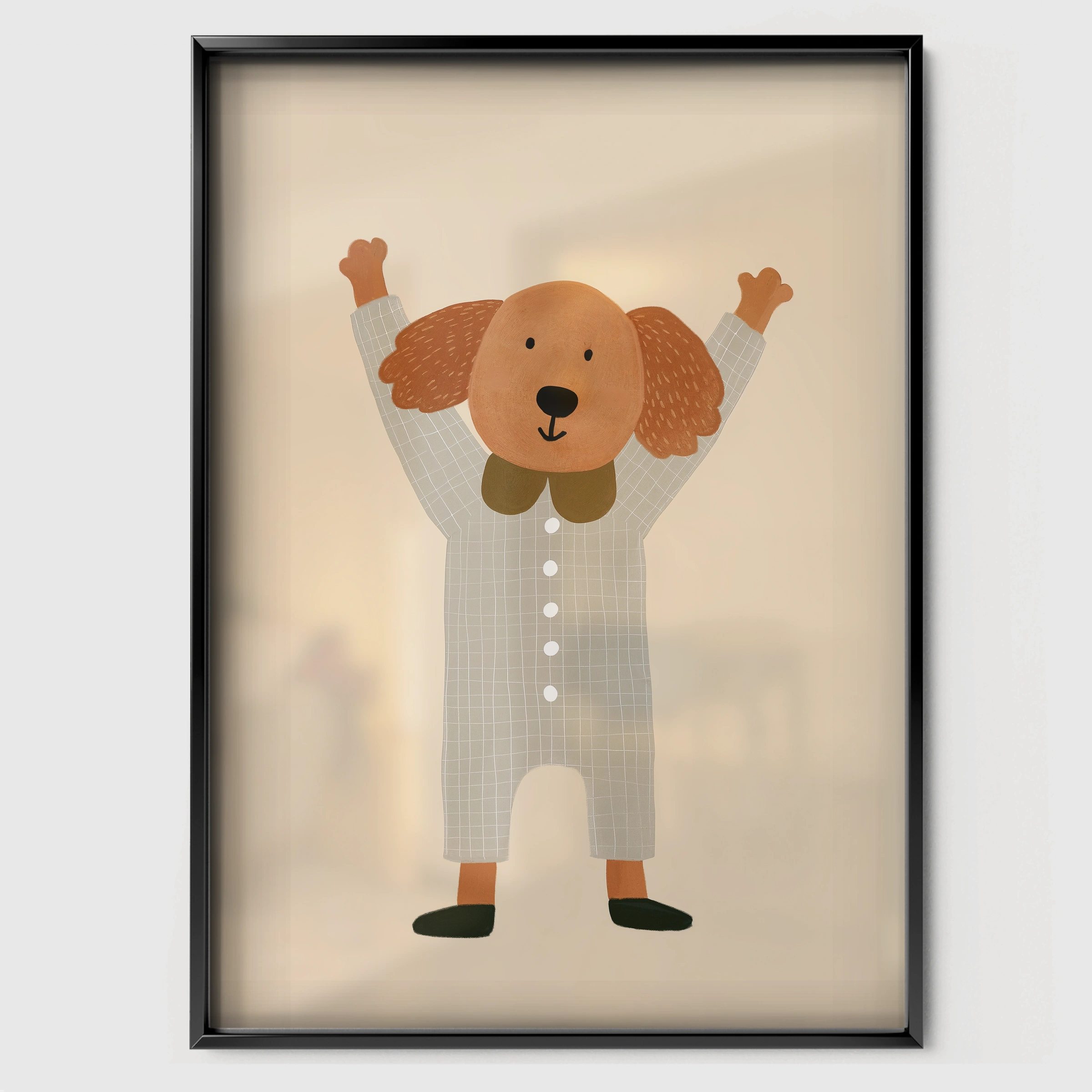 Cream Poodle Nursery Print - black framed nursery wall art print