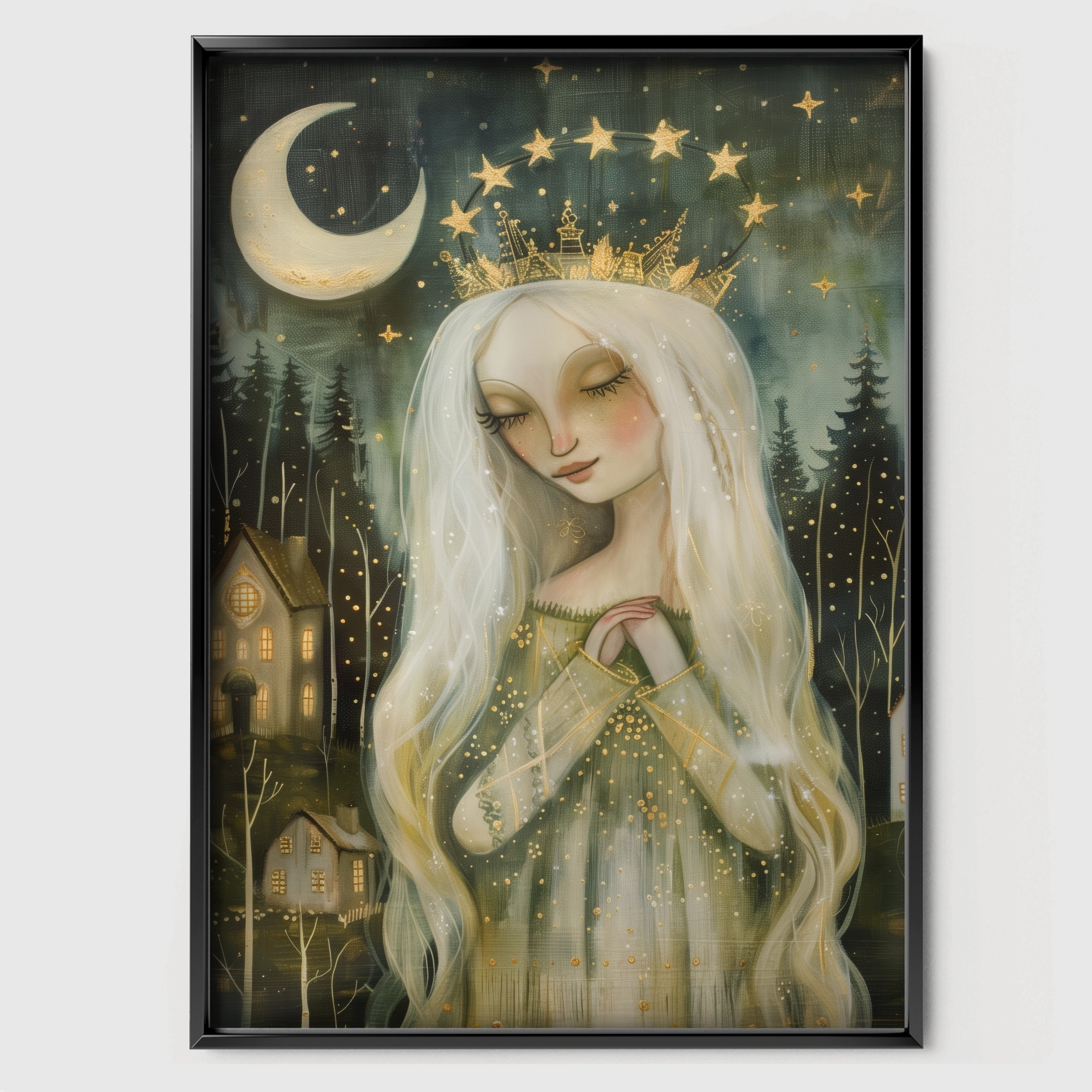 Crowned Princess Nursery Print - black framed nursery wall art print