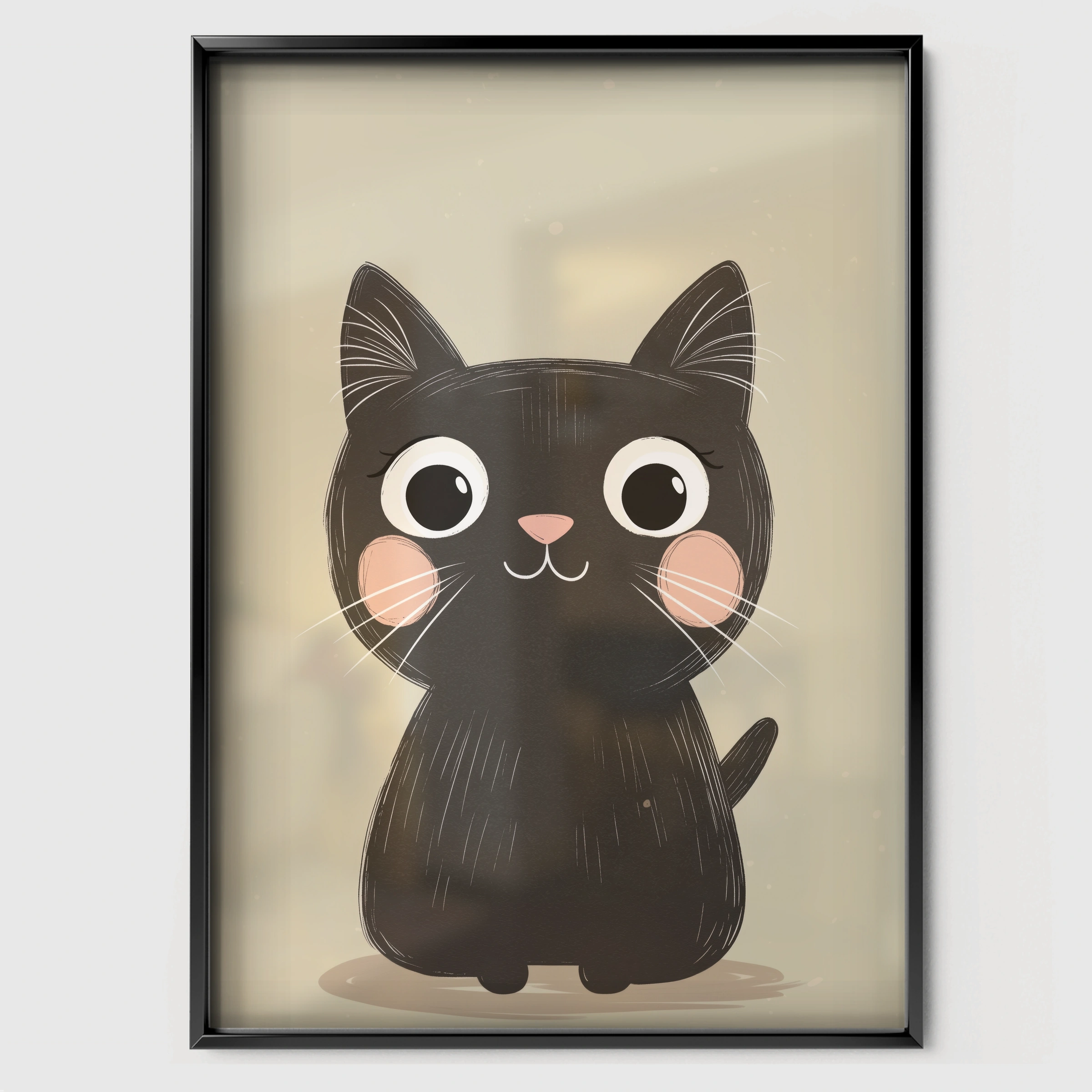 Curious Black Cat Nursery Print - black framed nursery wall art print