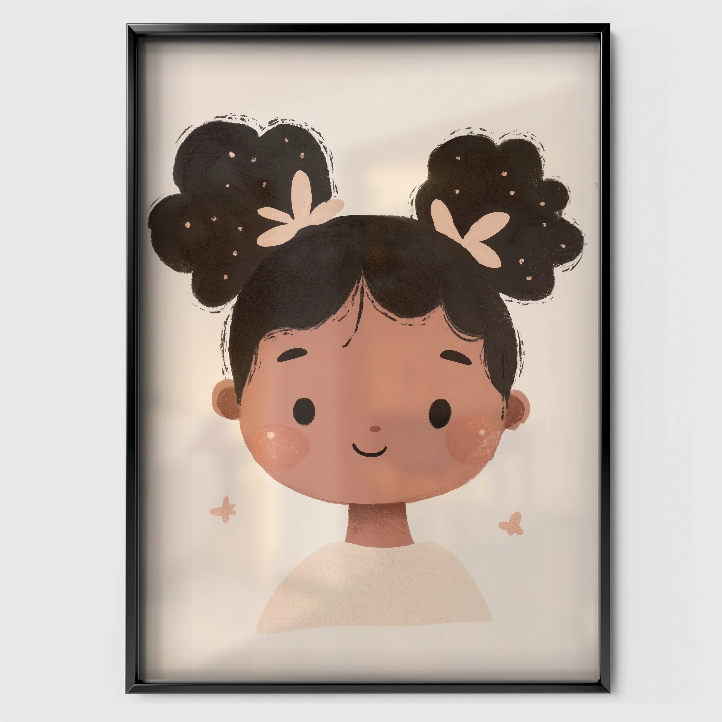 Curly Hair Girl Nursery Print - black framed nursery wall art print