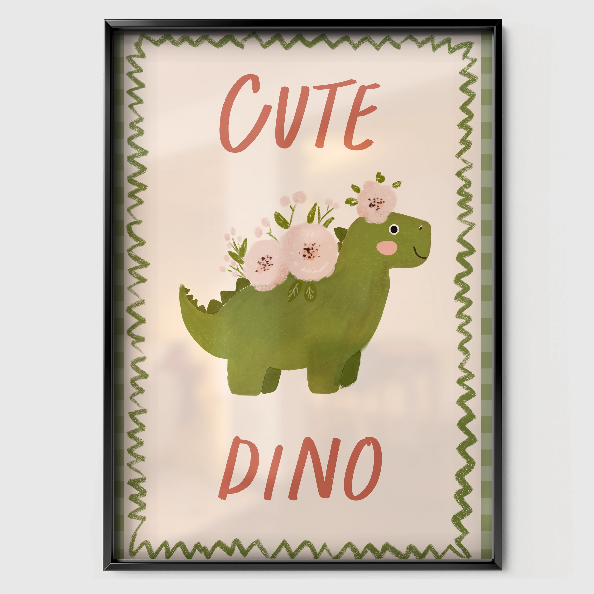 Cute Dino Nursery Print - black framed nursery wall art print