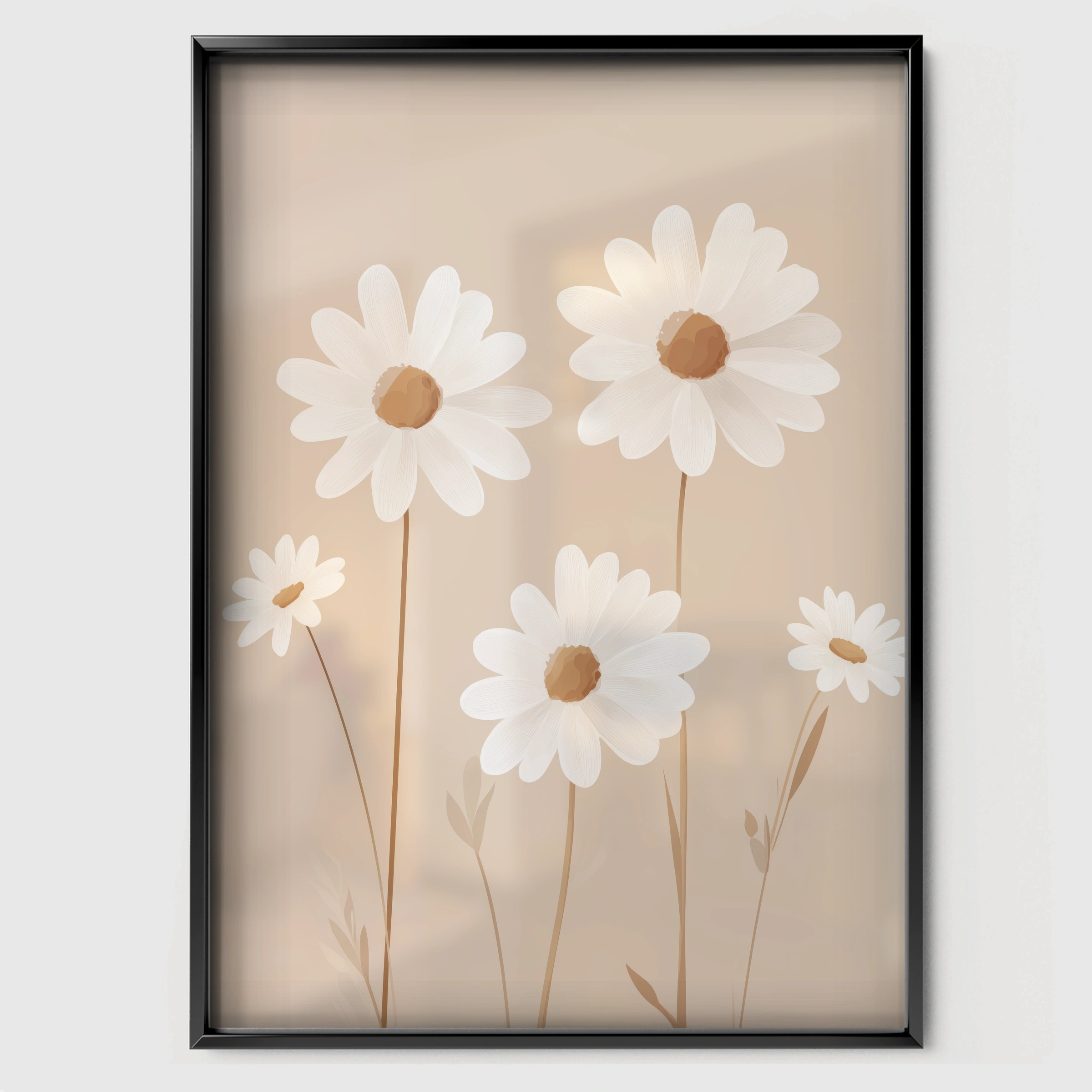 Daisies Nursery Print - black framed nursery wall art print
