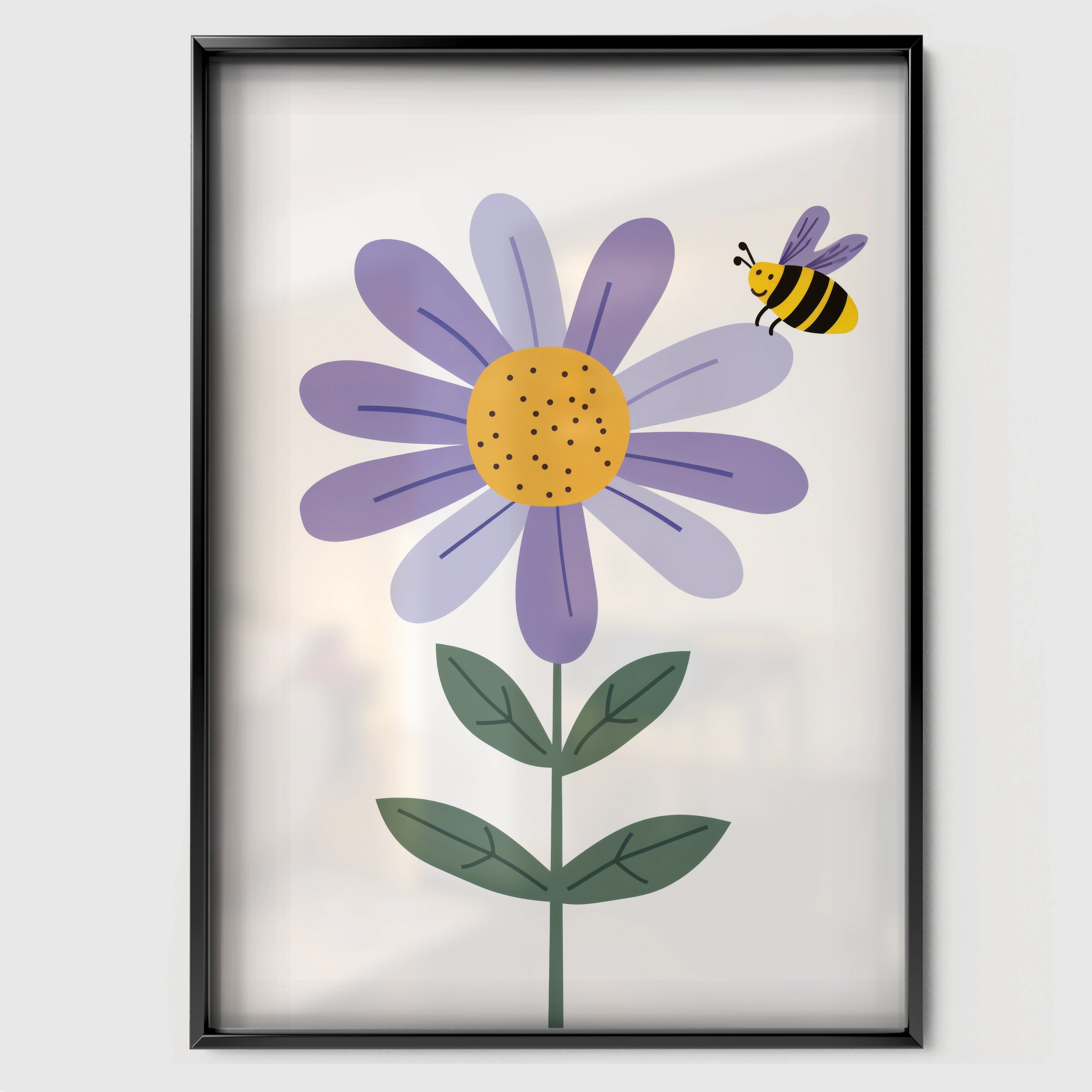 Daisy and a Bee Nursery Print - black framed nursery wall art print