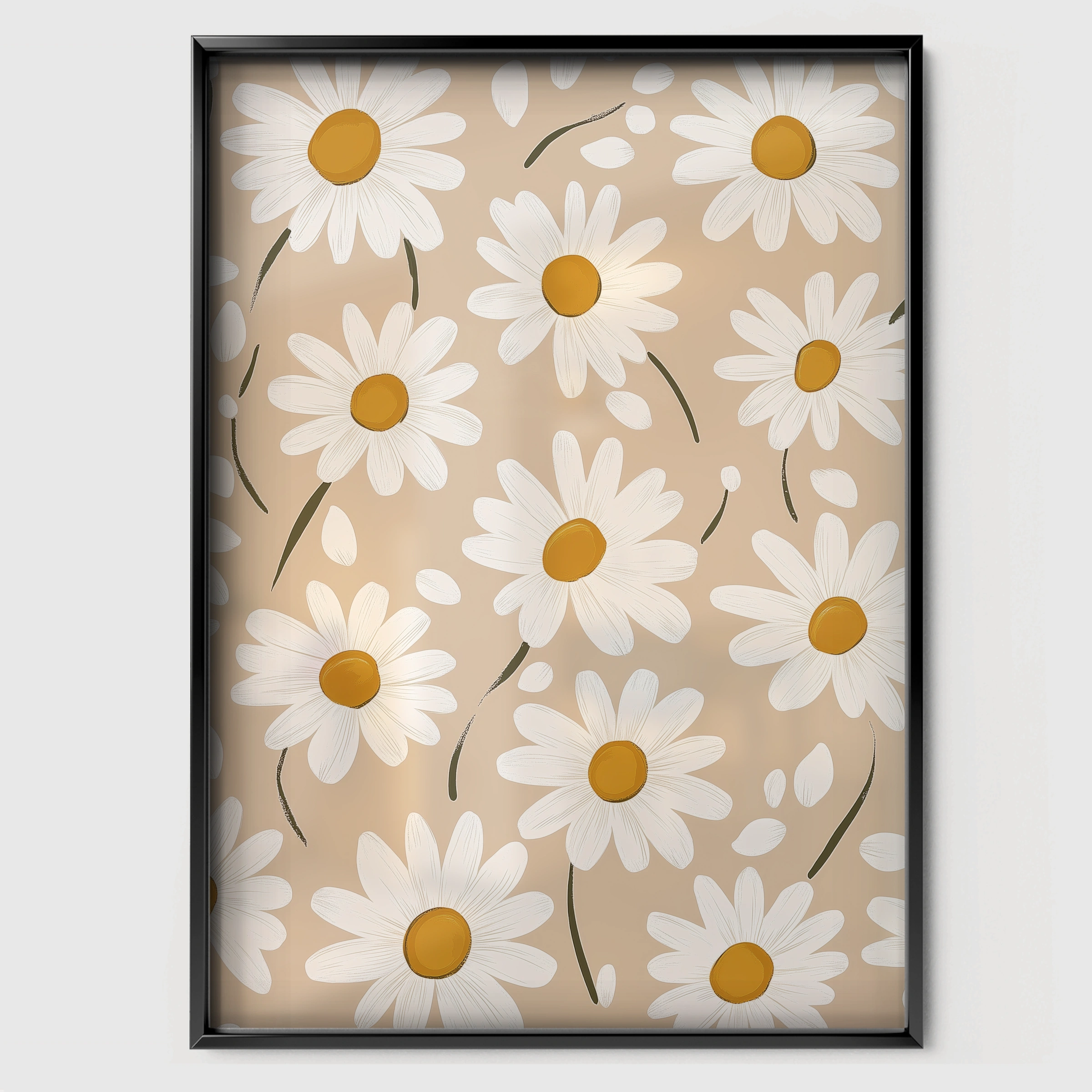 Daisy Field Pattern Nursery Print - black framed nursery wall art print