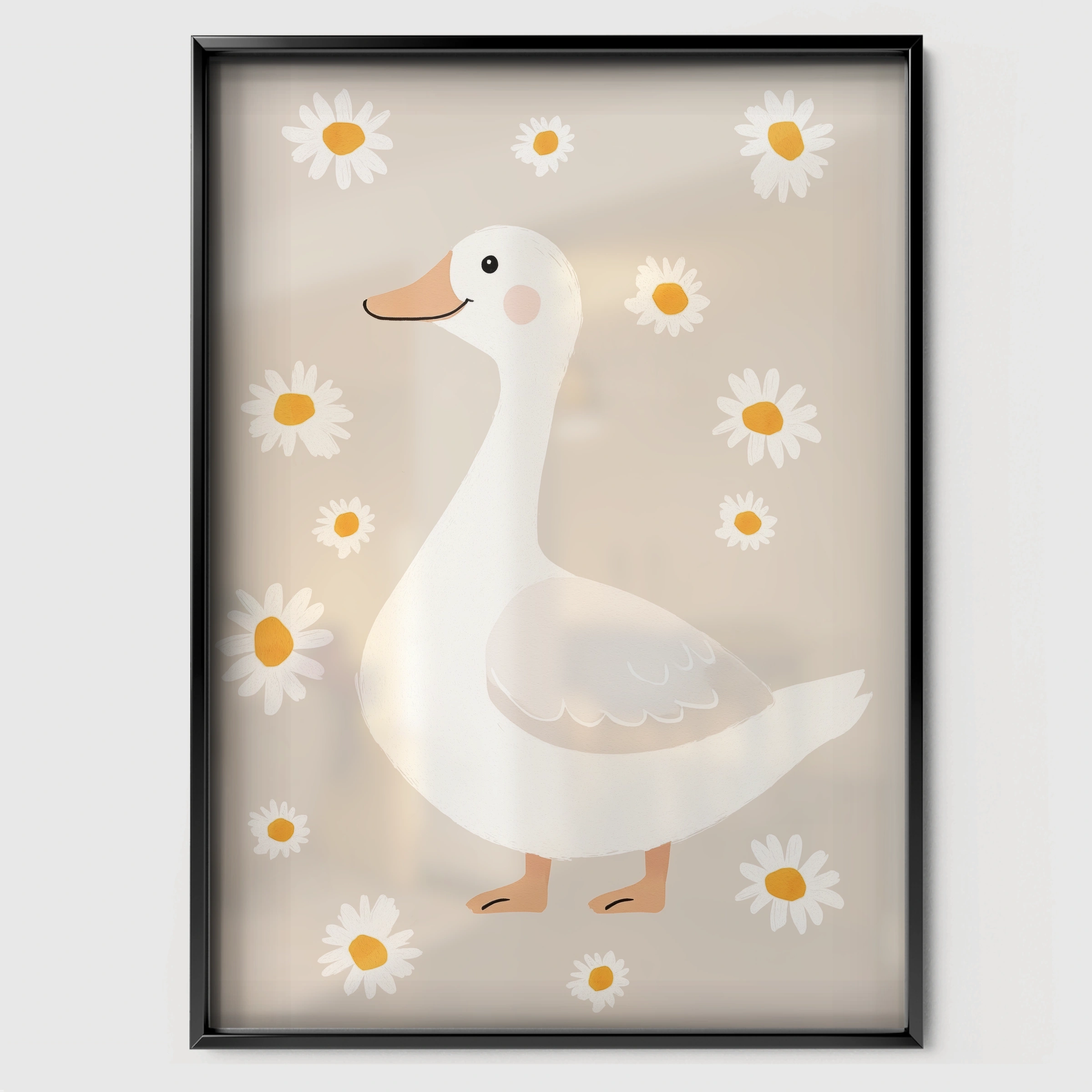 Daisy Goose Nursery Print - black framed nursery wall art print