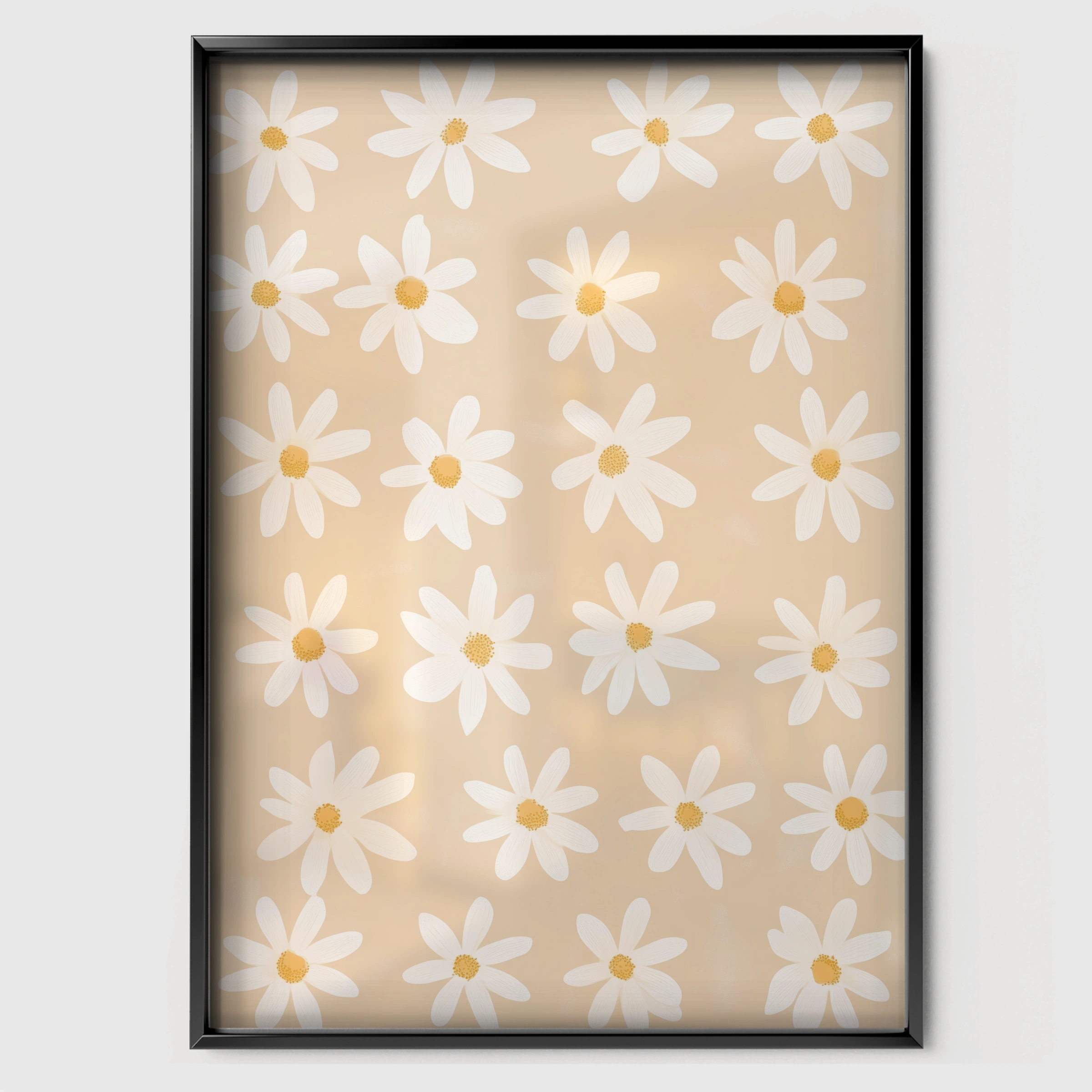 Daisy Pattern Nursery Print - black framed nursery wall art print