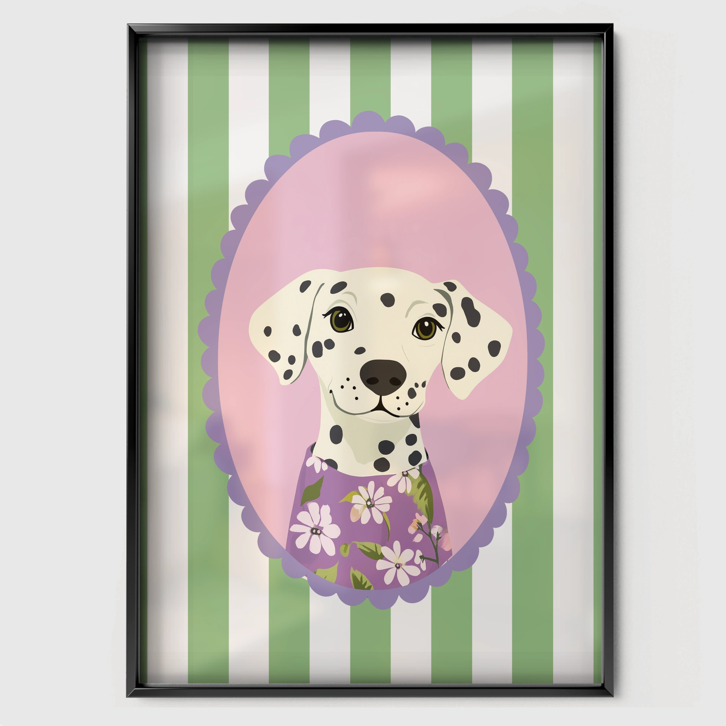Dalmatian in a Dress Nursery Print - black framed nursery wall art print