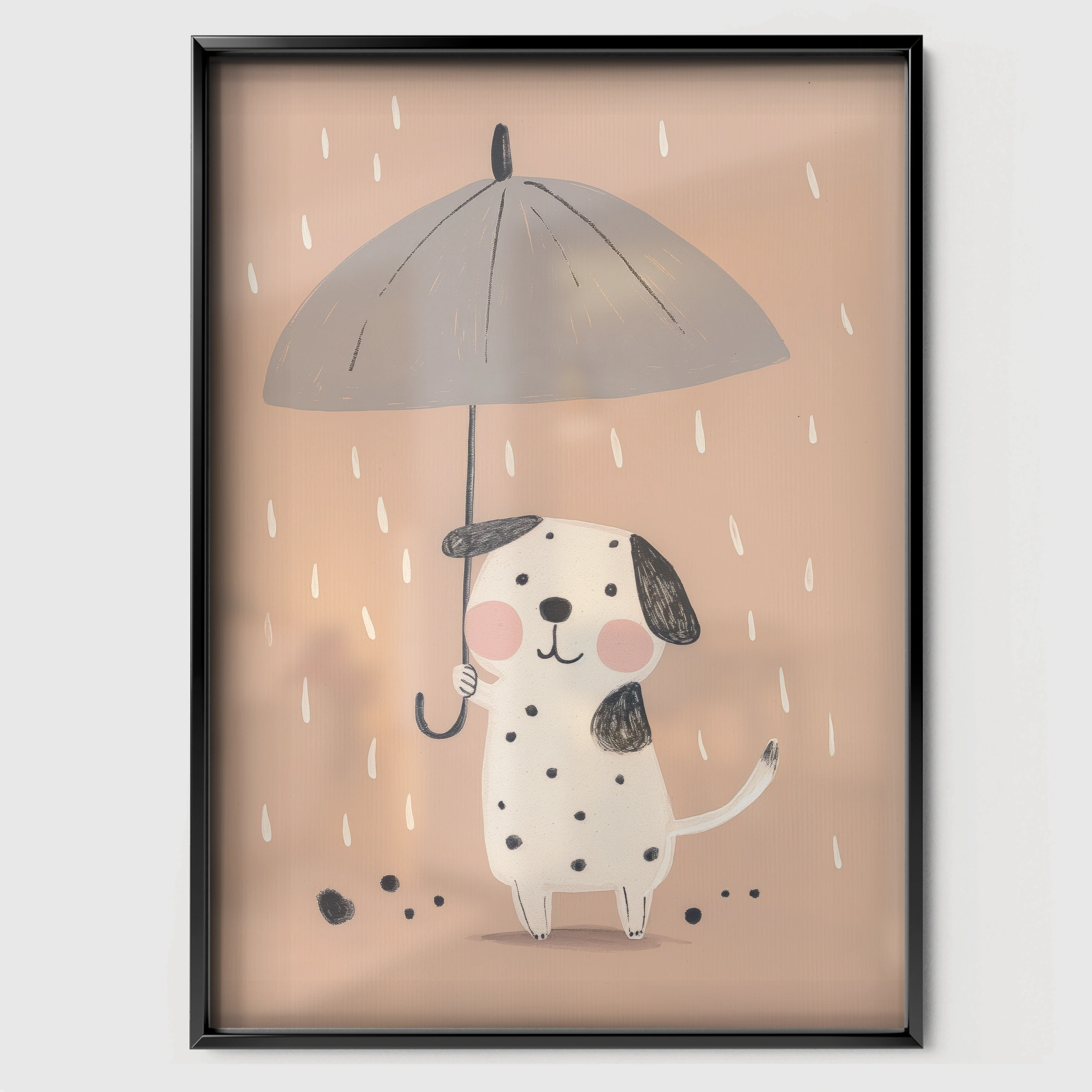 Dalmatian in the Rain Nursery Print - black framed nursery wall art print
