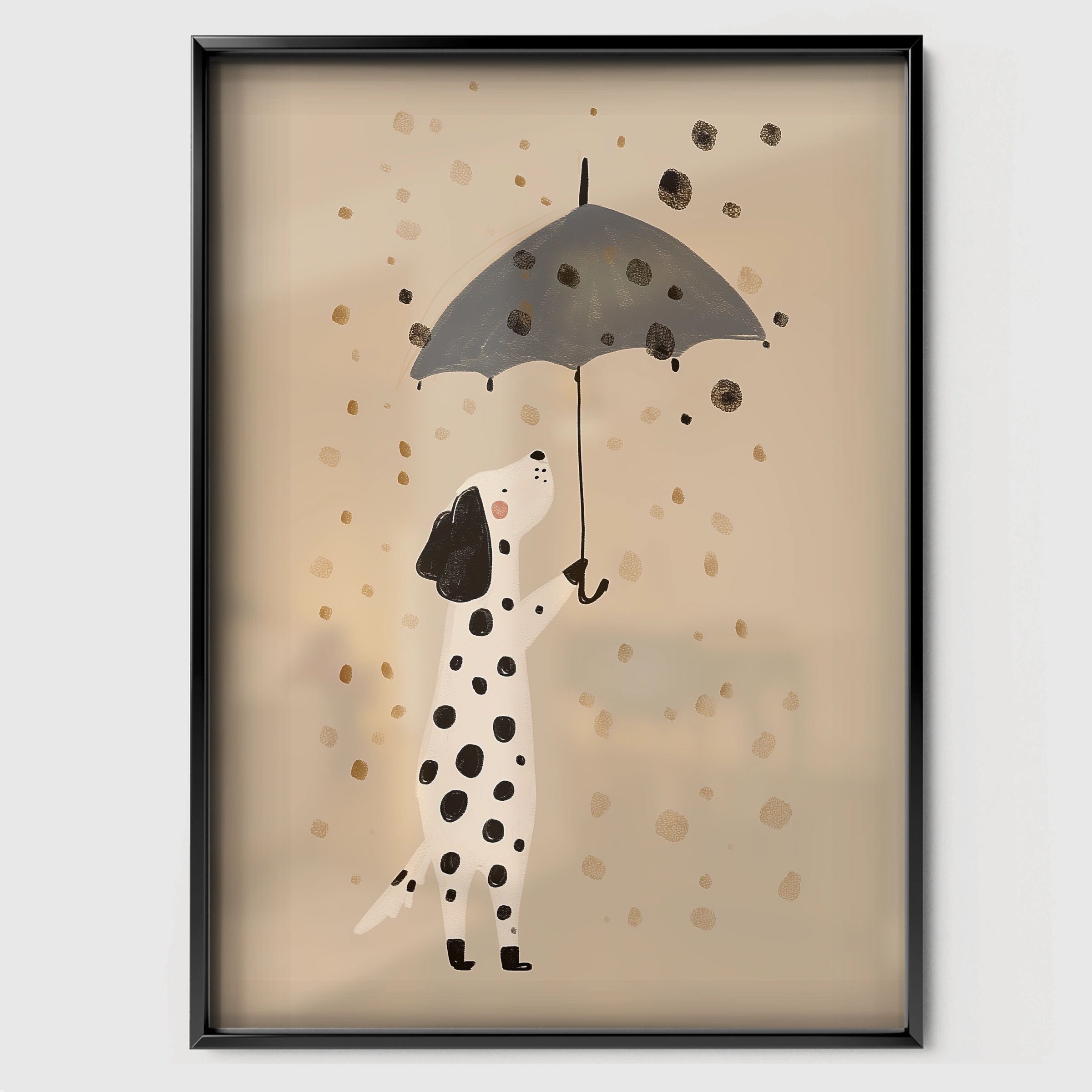 Dalmatian in the Rain Two Nursery Print - black framed nursery wall art print