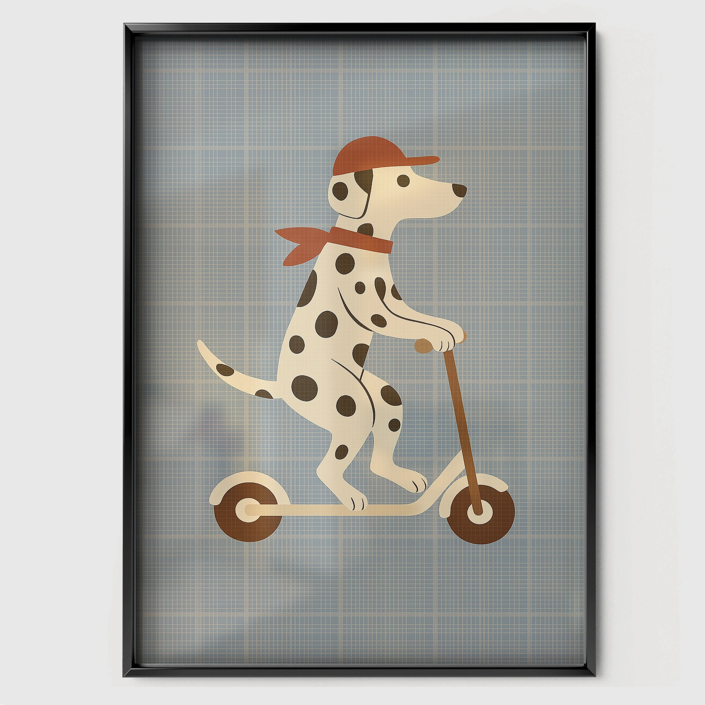Dalmatian Scooter Ride Nursery Print - black framed nursery wall art print