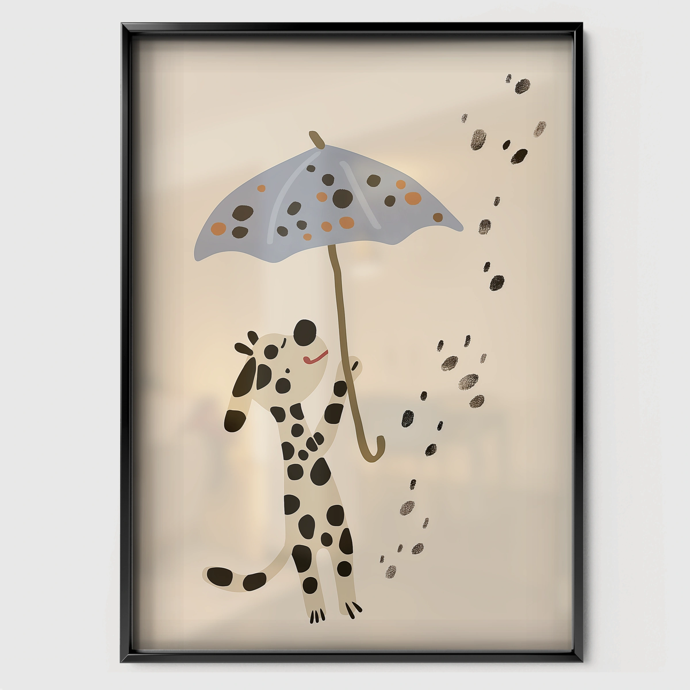 Dalmatian with an Umbrella Nursery Print - black framed nursery wall art print