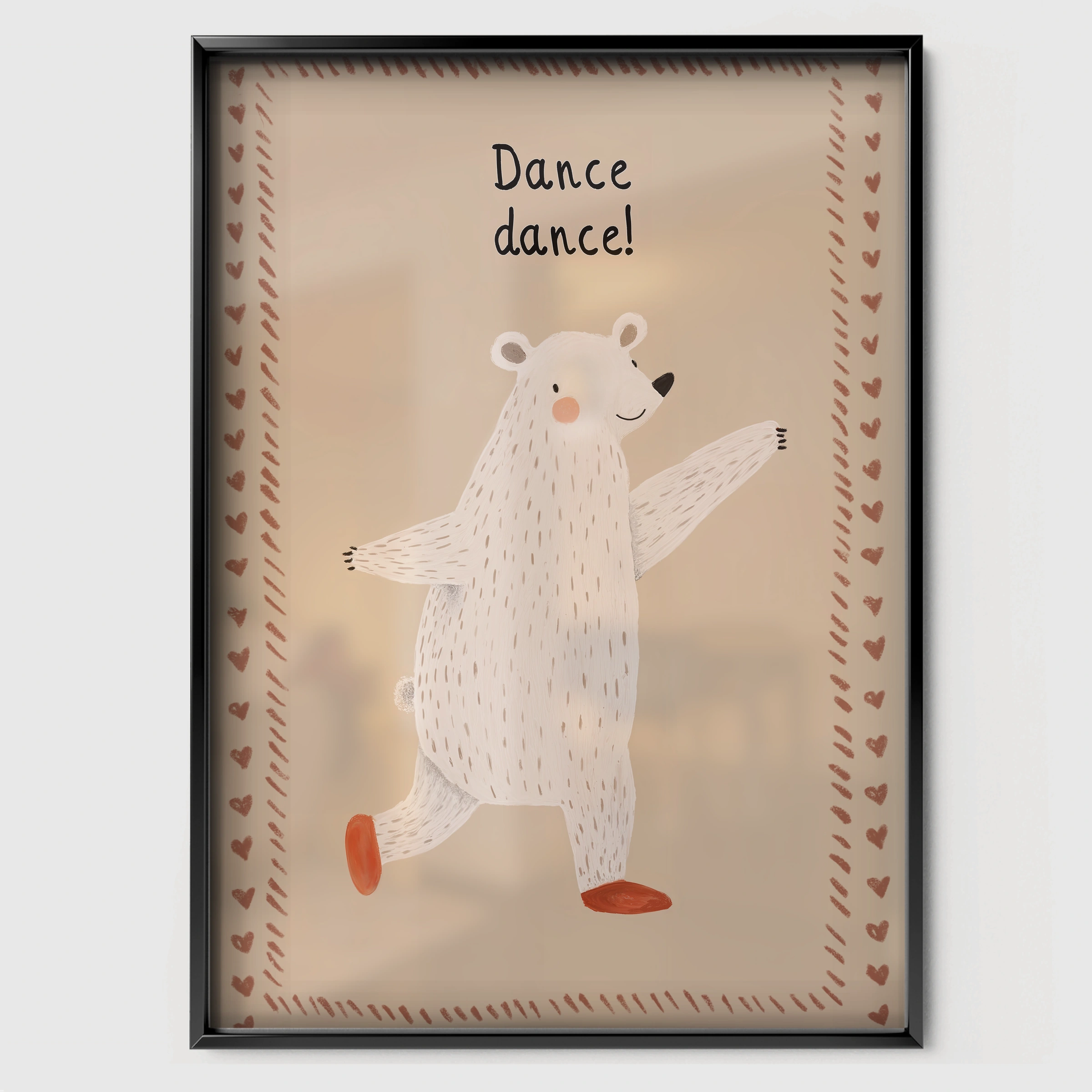 Dance Dance Bear Nursery Print - black framed nursery wall art print