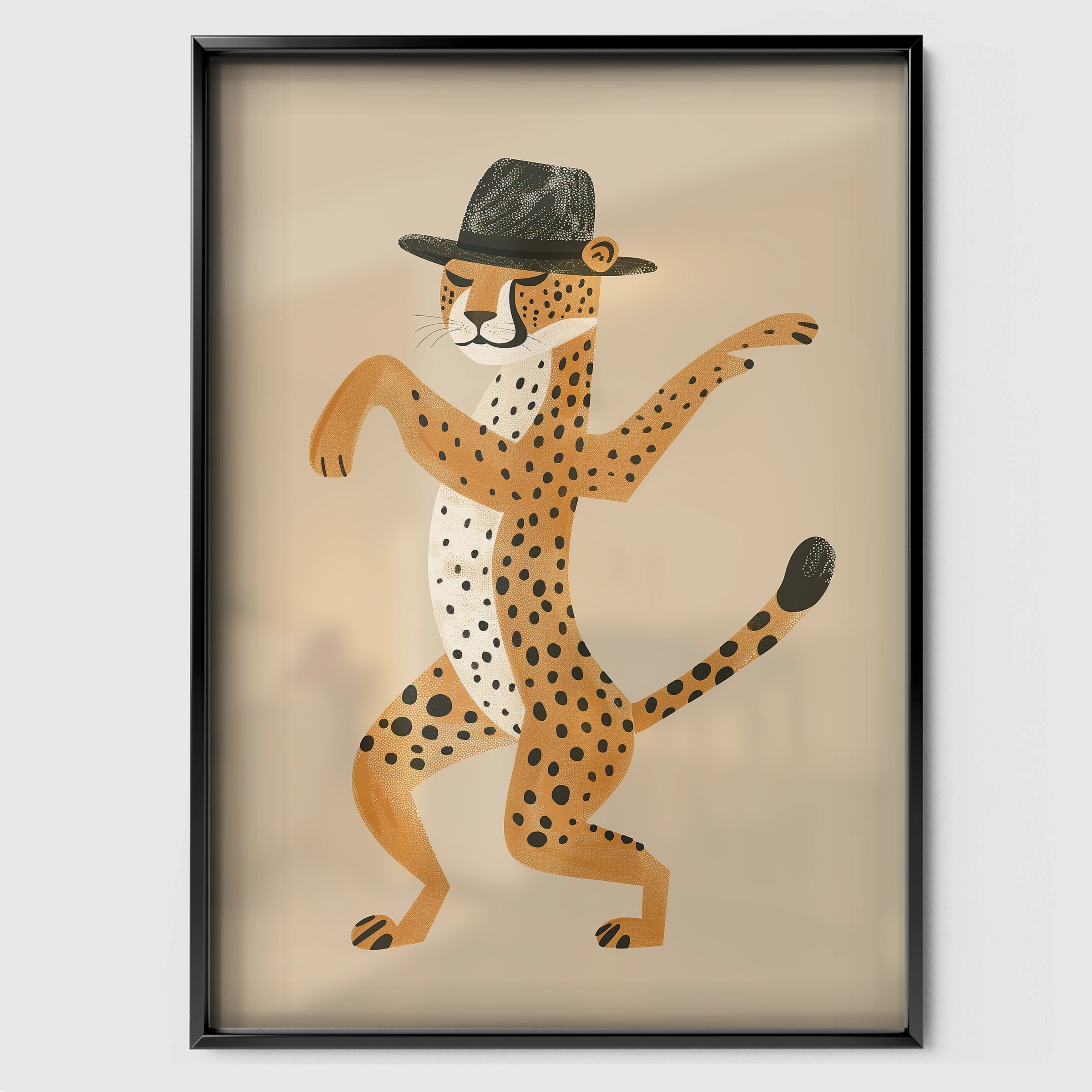 Dancing Cheetah Two Nursery Print - black framed nursery wall art print