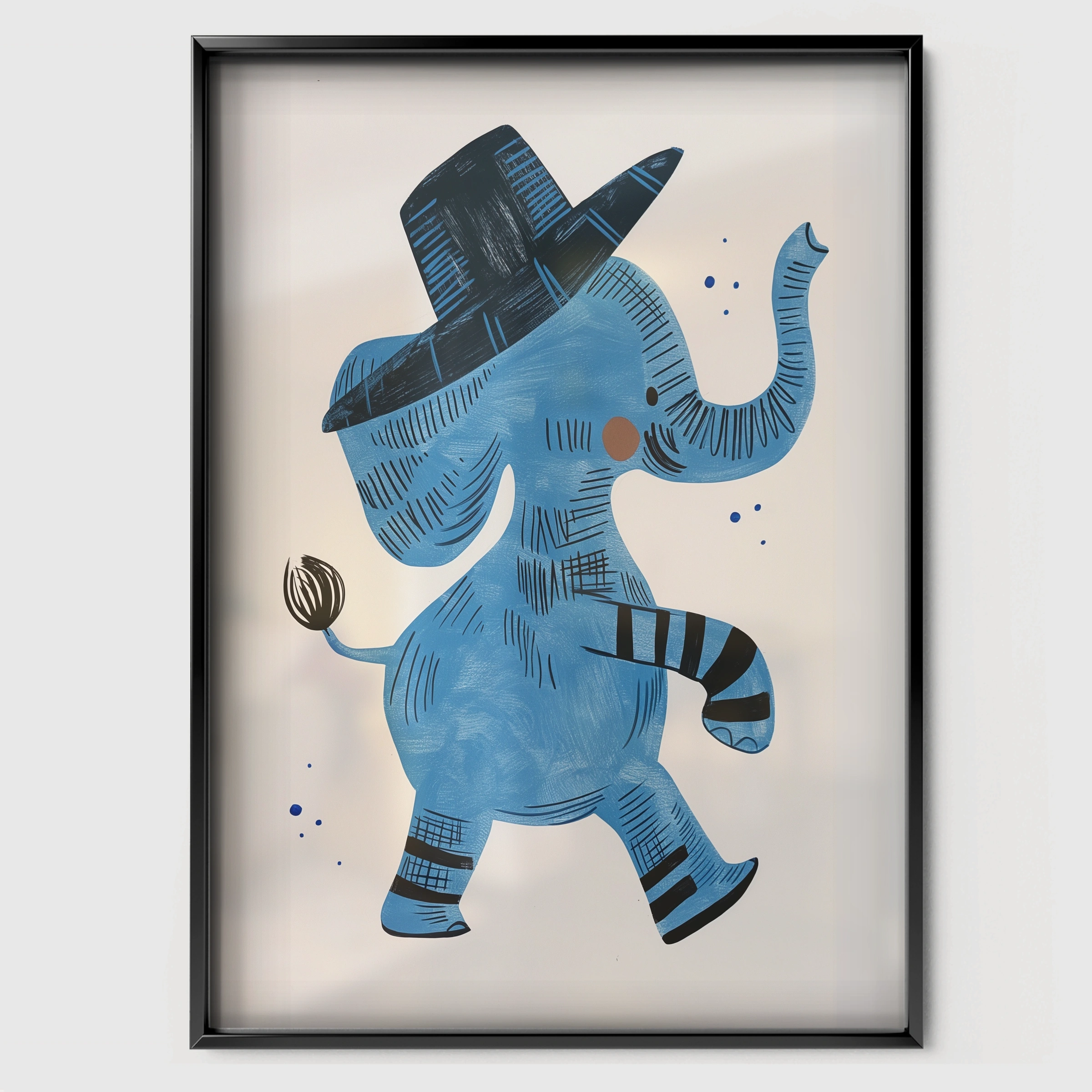 Dancing Elephant Nursery Print - black framed nursery wall art print