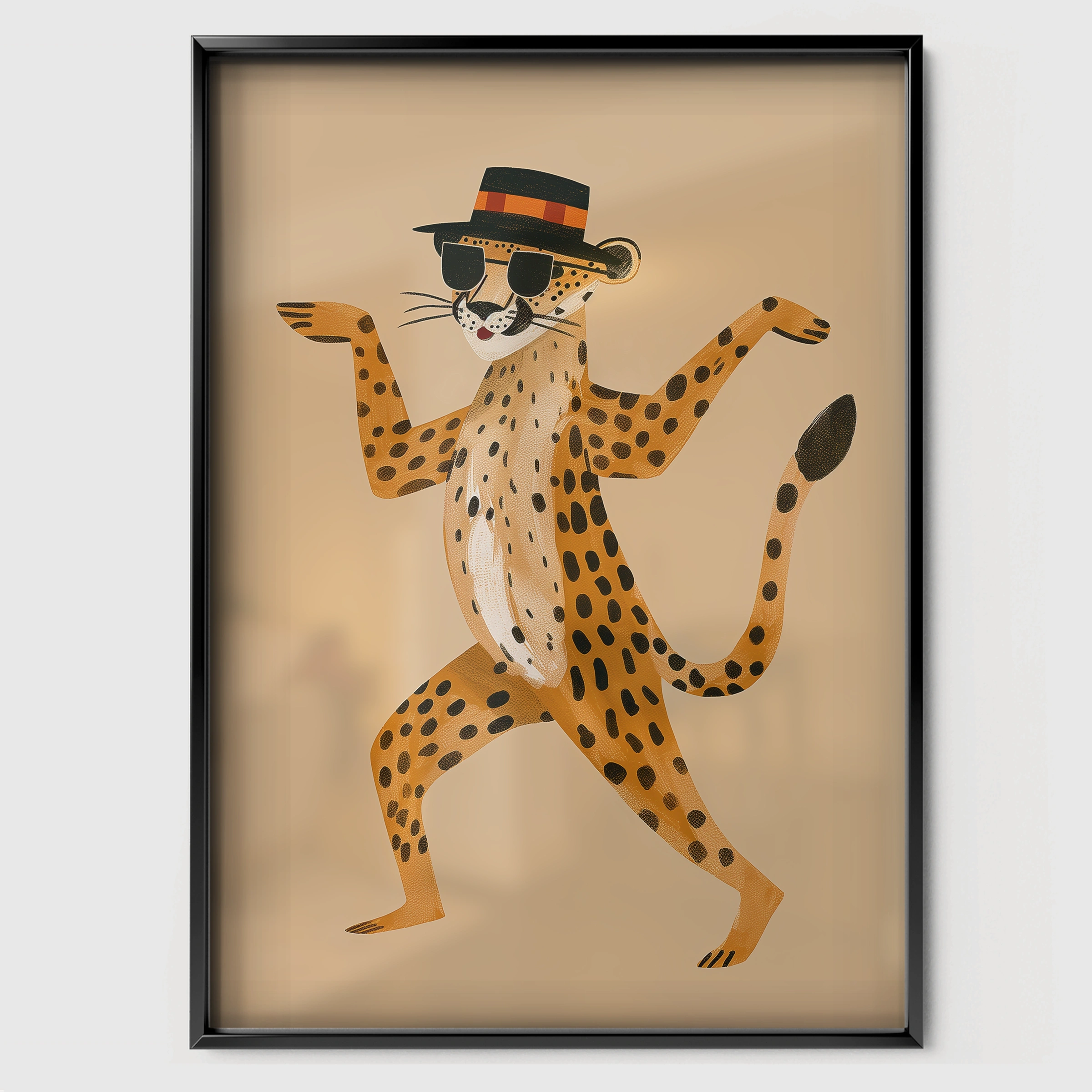 Dapper Cheetah Nursery Print - black framed nursery wall art print
