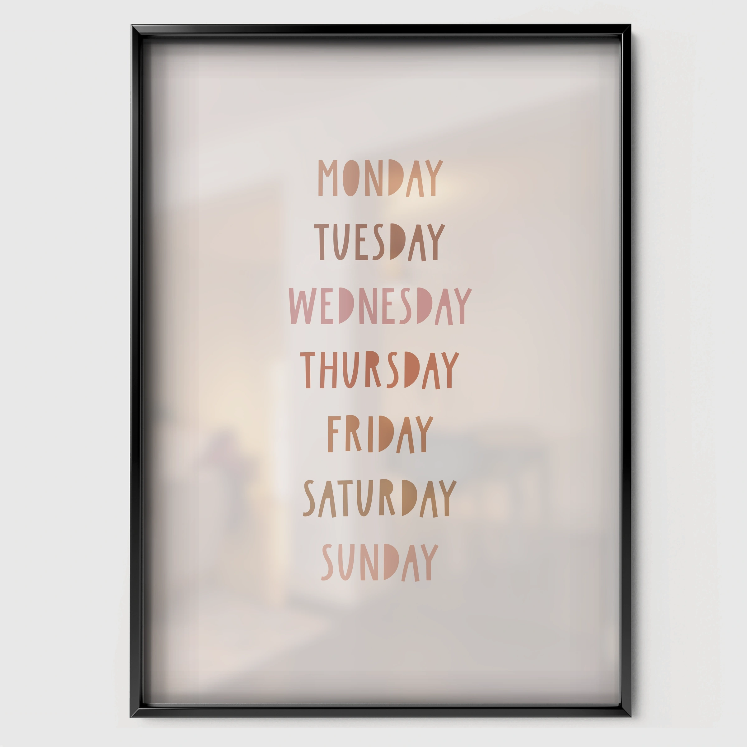 Days of the Week Nursery Print - black framed nursery wall art print