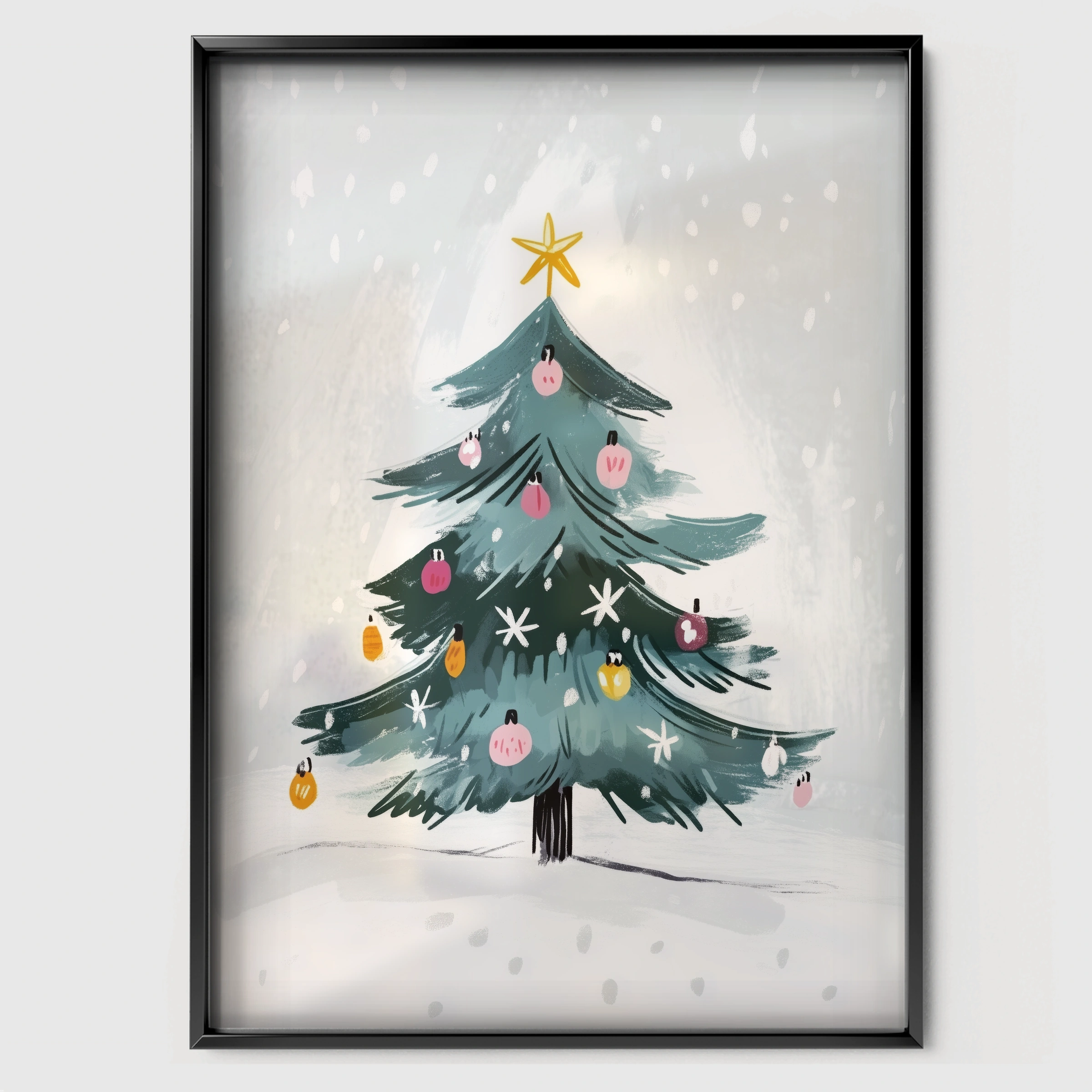 Decorated Christmas Tree Print - black framed nursery wall art print