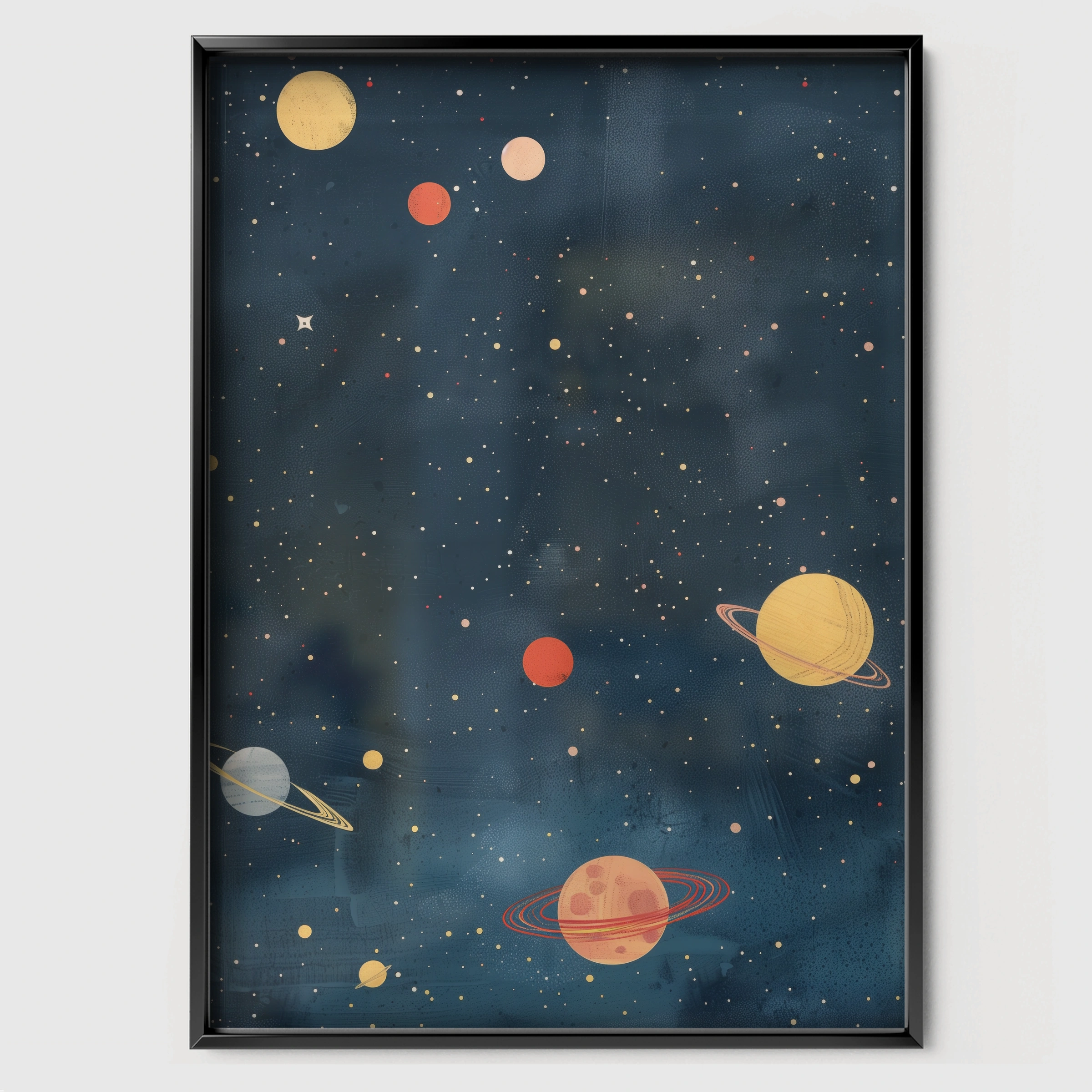 Deep Space Nursery Print - black framed nursery wall art print