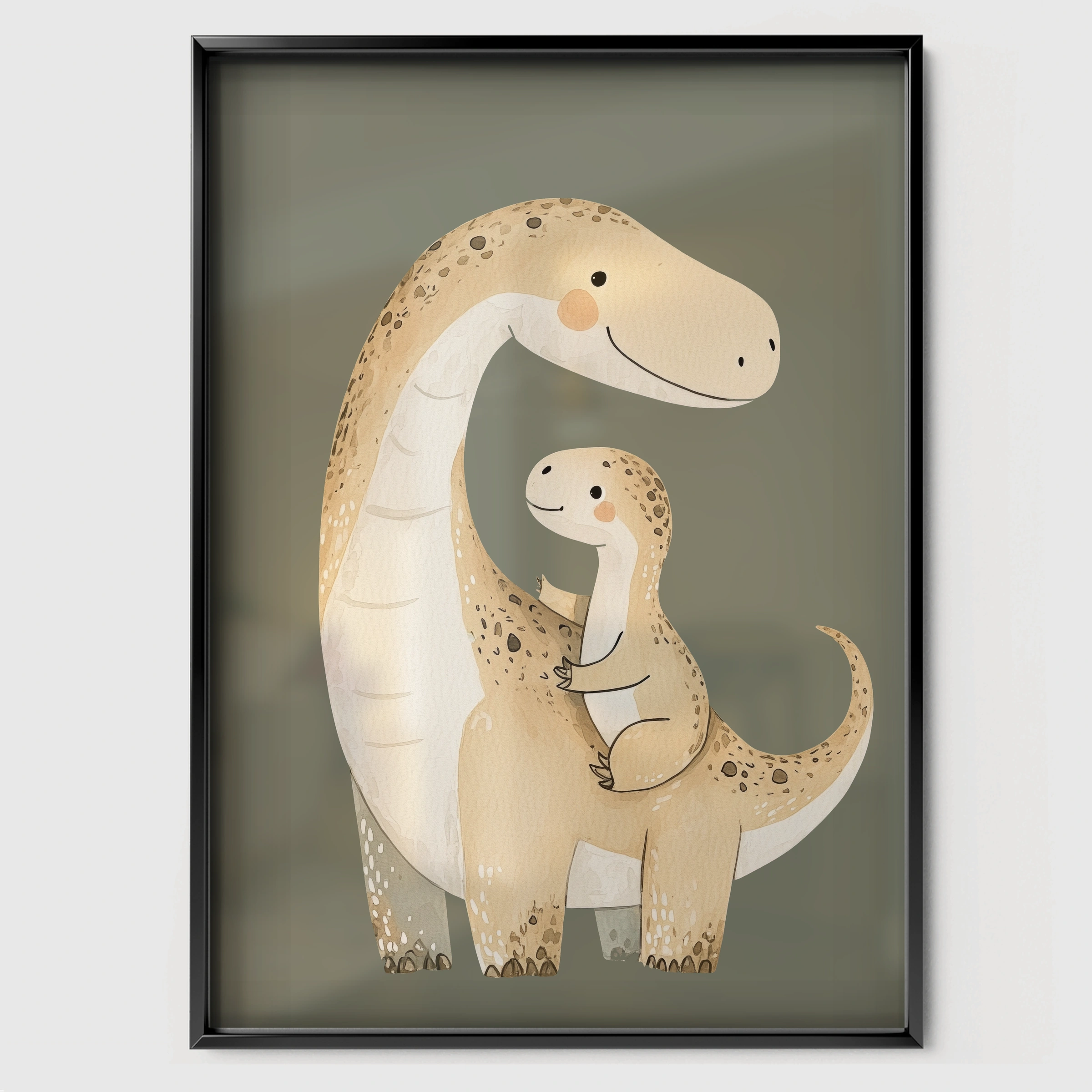 Dinosaur Friends Nursery Print - black framed nursery wall art print