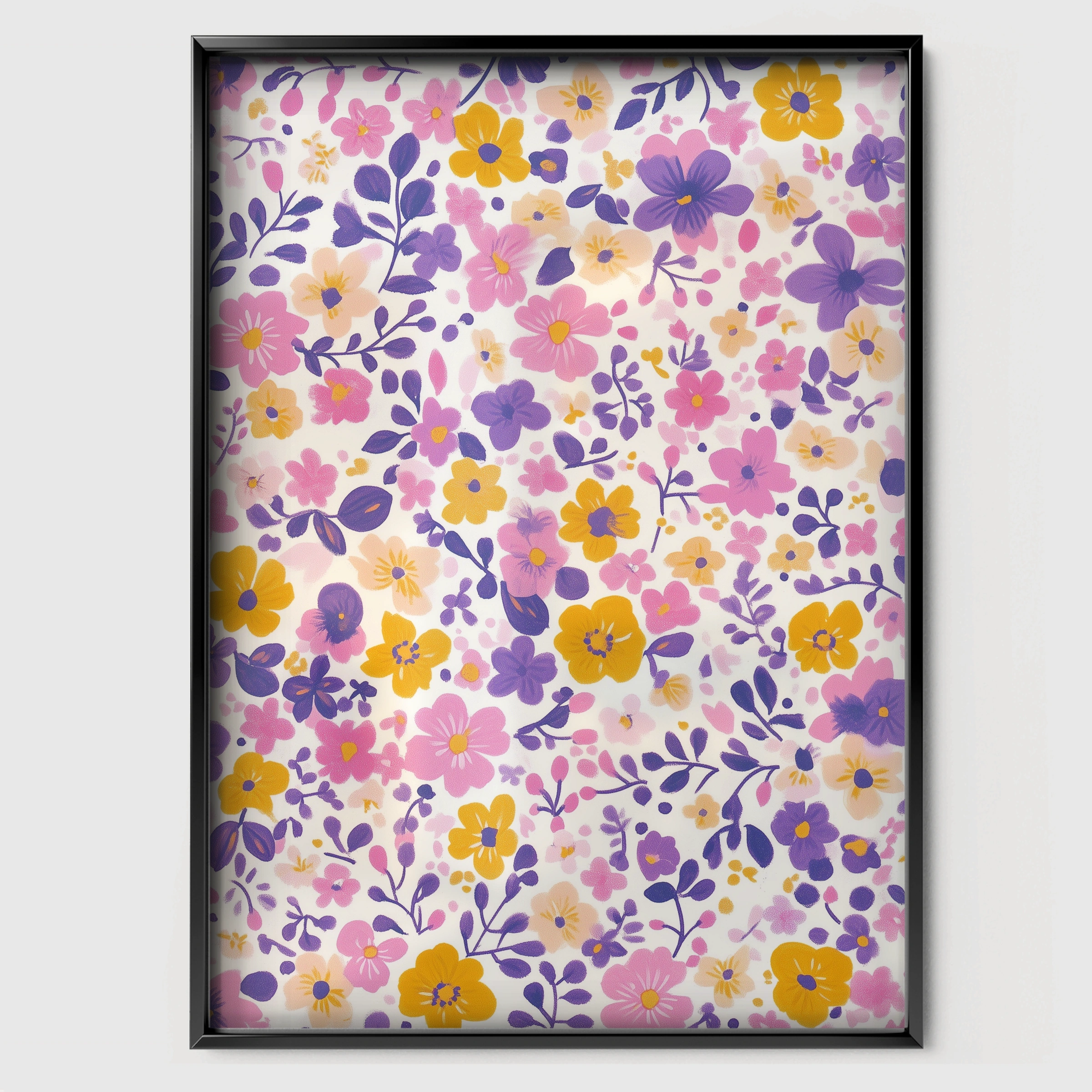 Ditsy Floral Nursery Print - black framed nursery wall art print