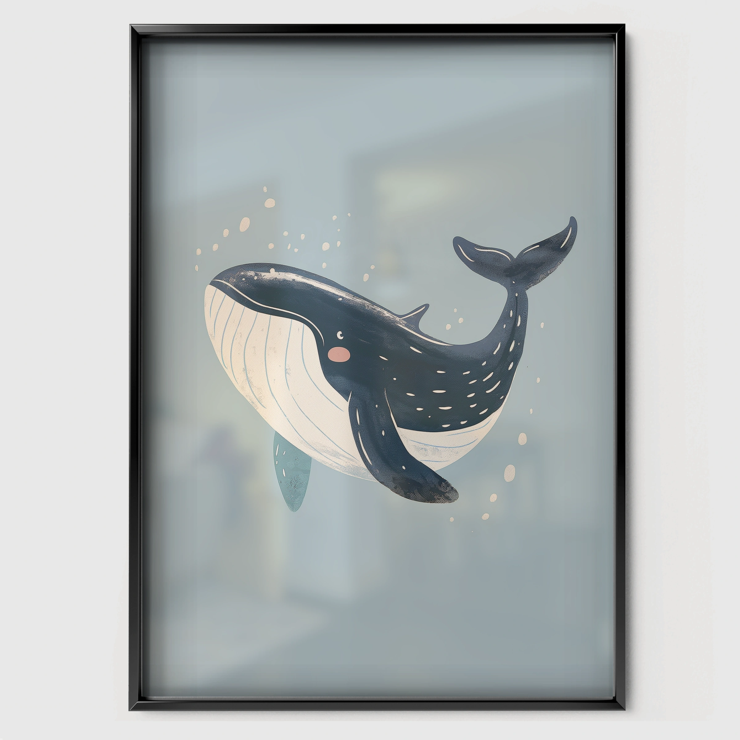 Diving Whale Nursery Print - black framed nursery wall art print
