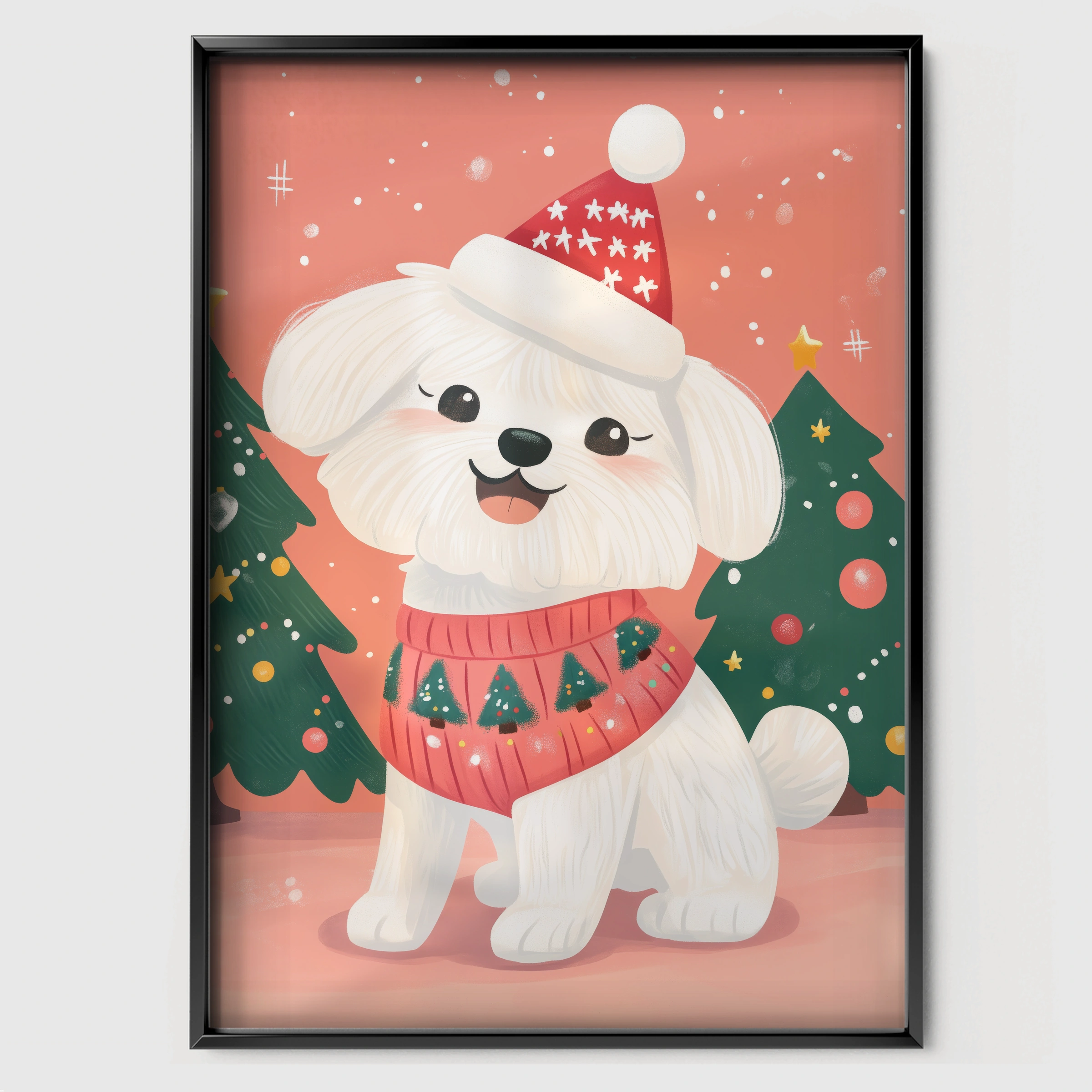 Dog in a Sweater Christmas Print - black framed nursery wall art print