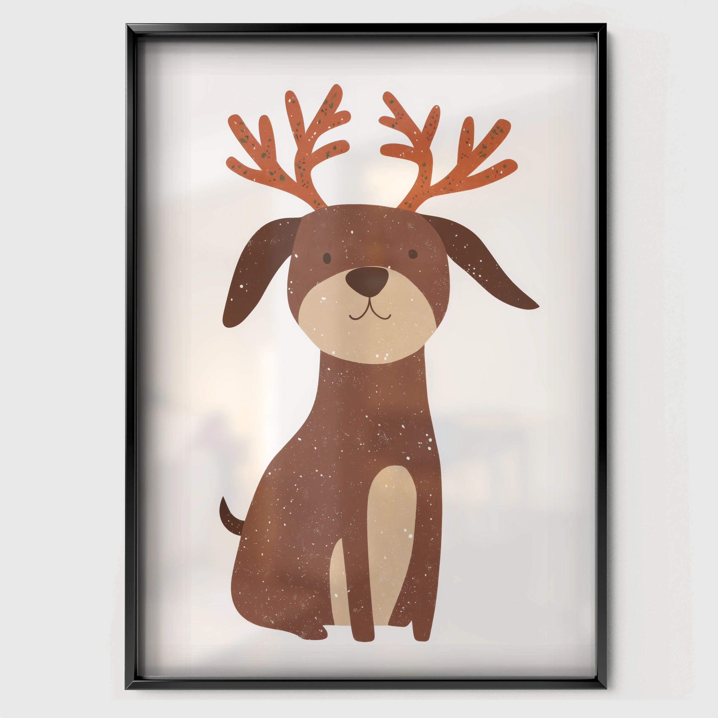 Dog with Antlers Christmas Print - black framed nursery wall art print