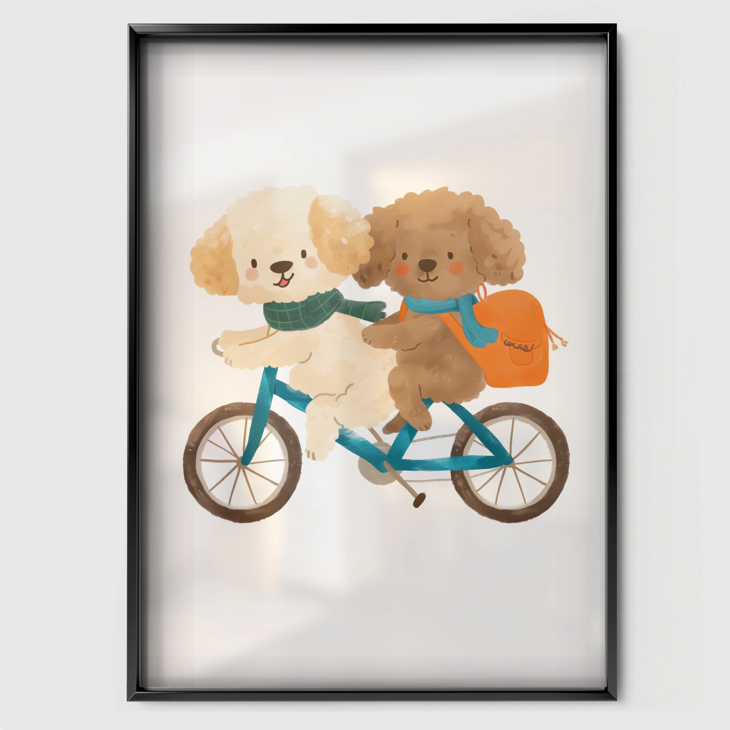 Dogs on a Bicycle Nursery Print - black framed nursery wall art print