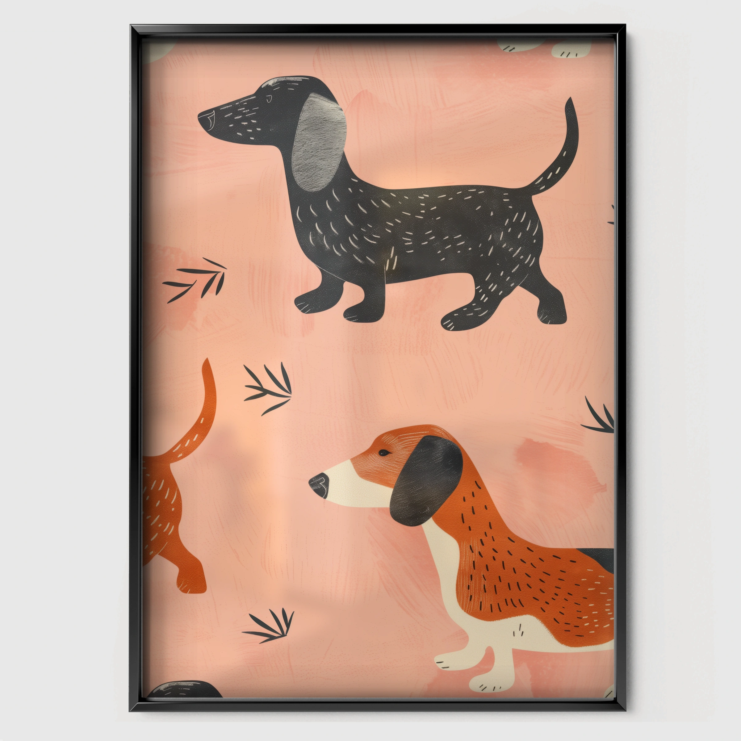 Dogs Pattern Nursery Print - black framed nursery wall art print