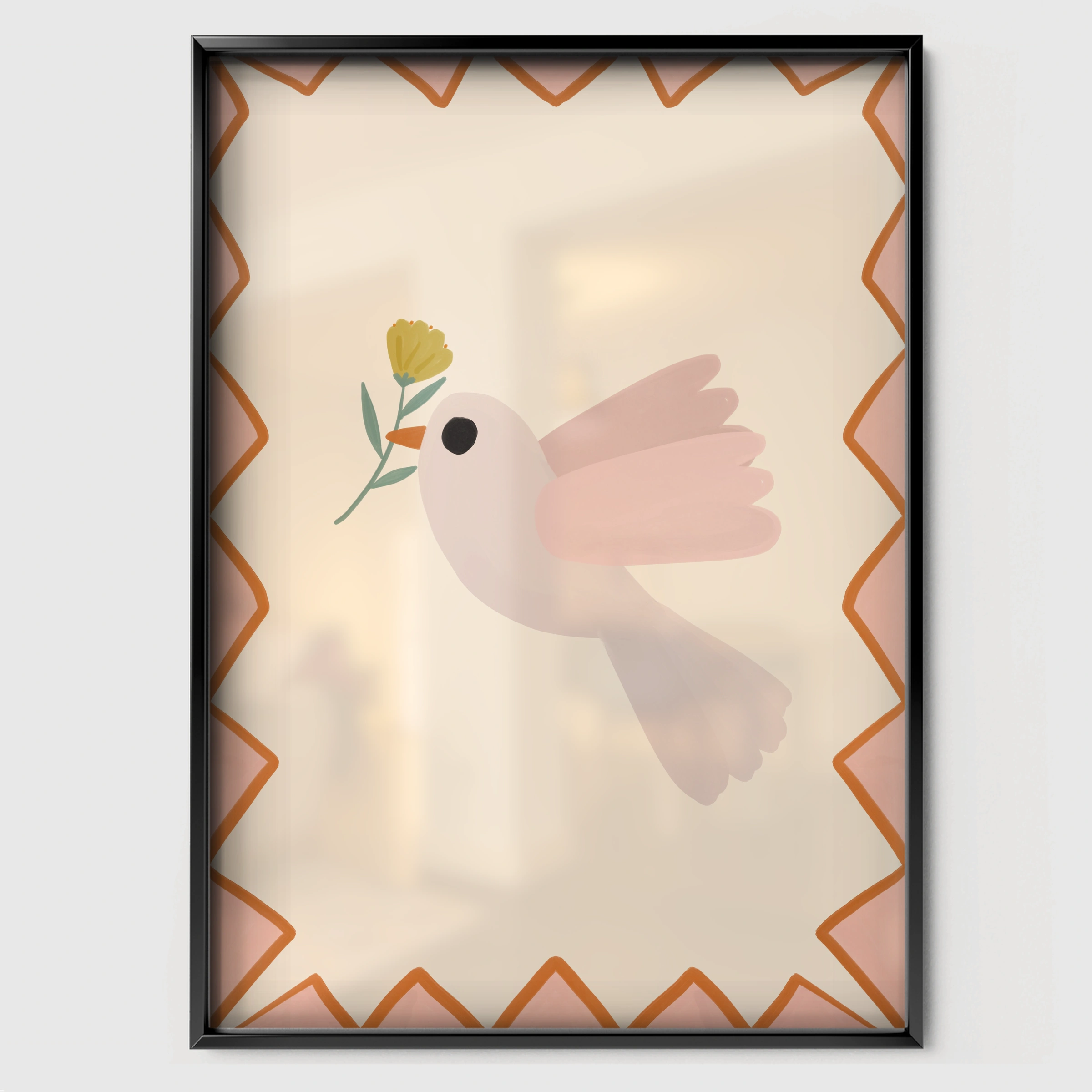 Dove with a Branch Nursery Print - black framed nursery wall art print