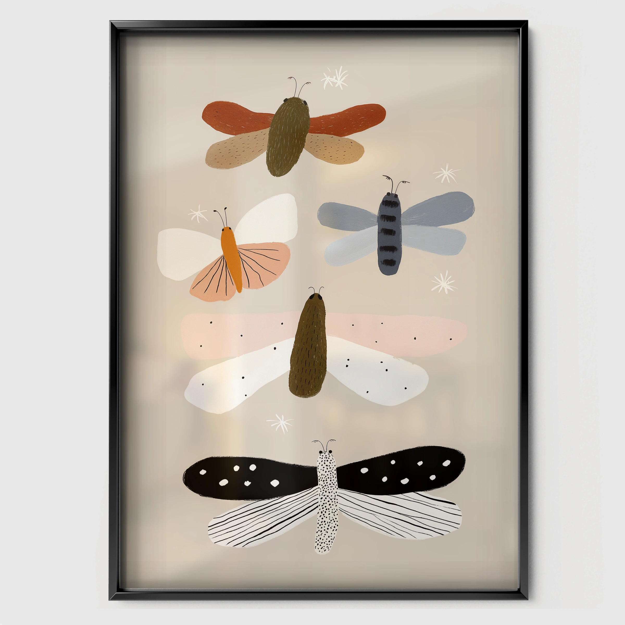 Dragonflies Nursery Print - black framed nursery wall art print