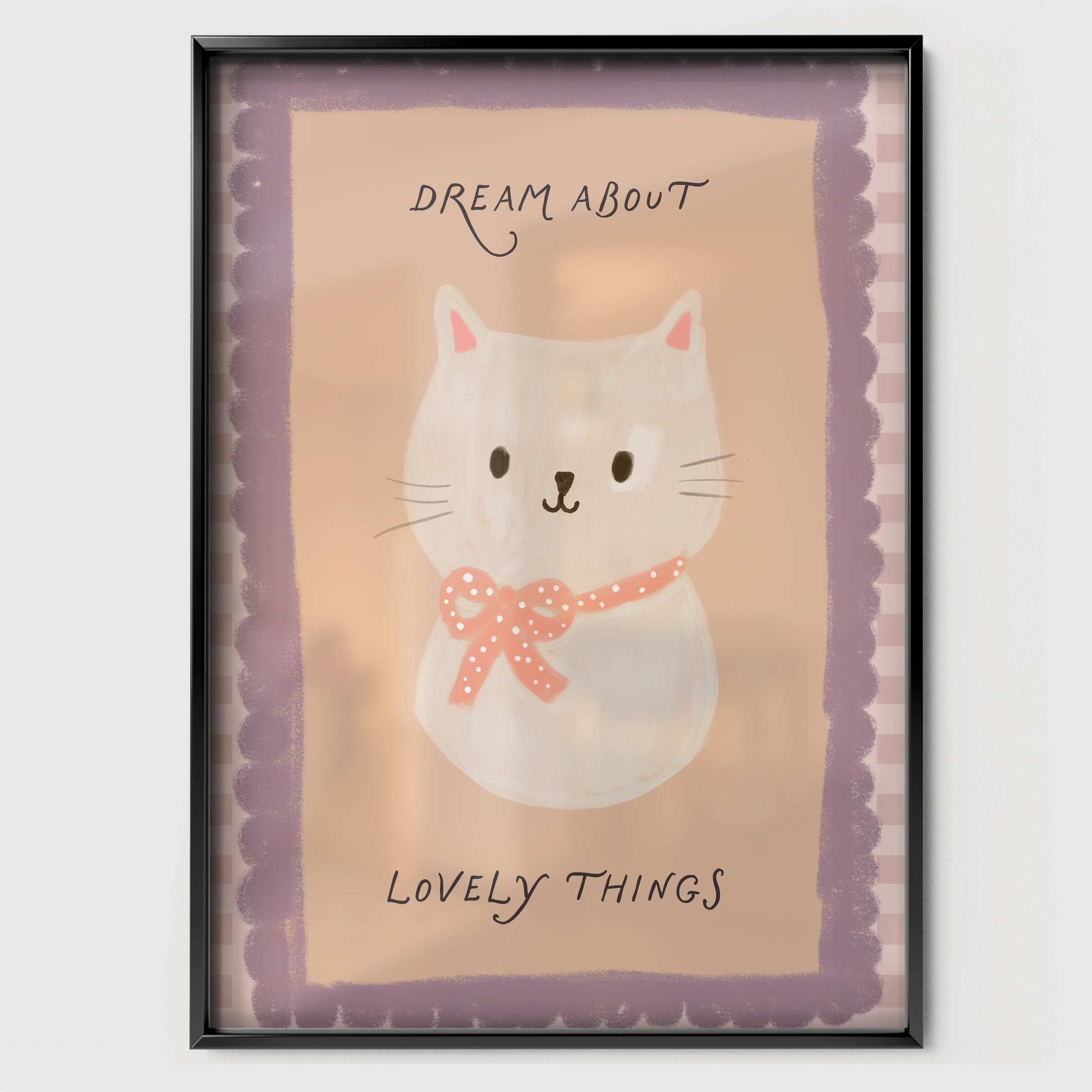 Dream About Lovely Things Bunny Nursery Print - black framed nursery wall art print