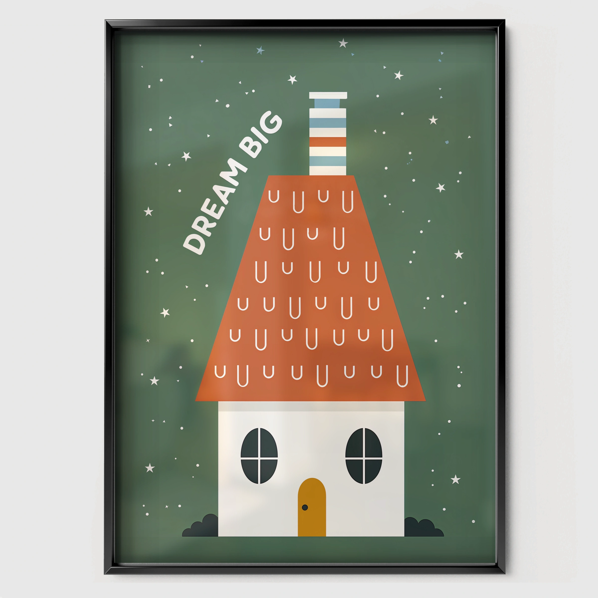 Dream Big House Nursery Print - black framed nursery wall art print