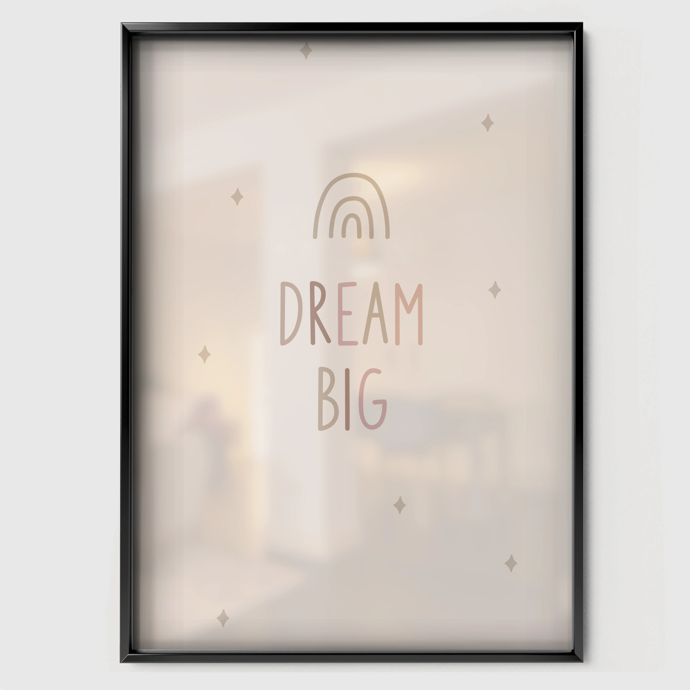 Dream Big Rainbow Nursery Print - black framed nursery wall art print